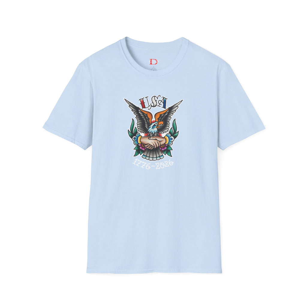250th Anniversary 1776-2026 Clasped Hands w/Eagle Unisex Softstyle Tattoo T‑Shirt