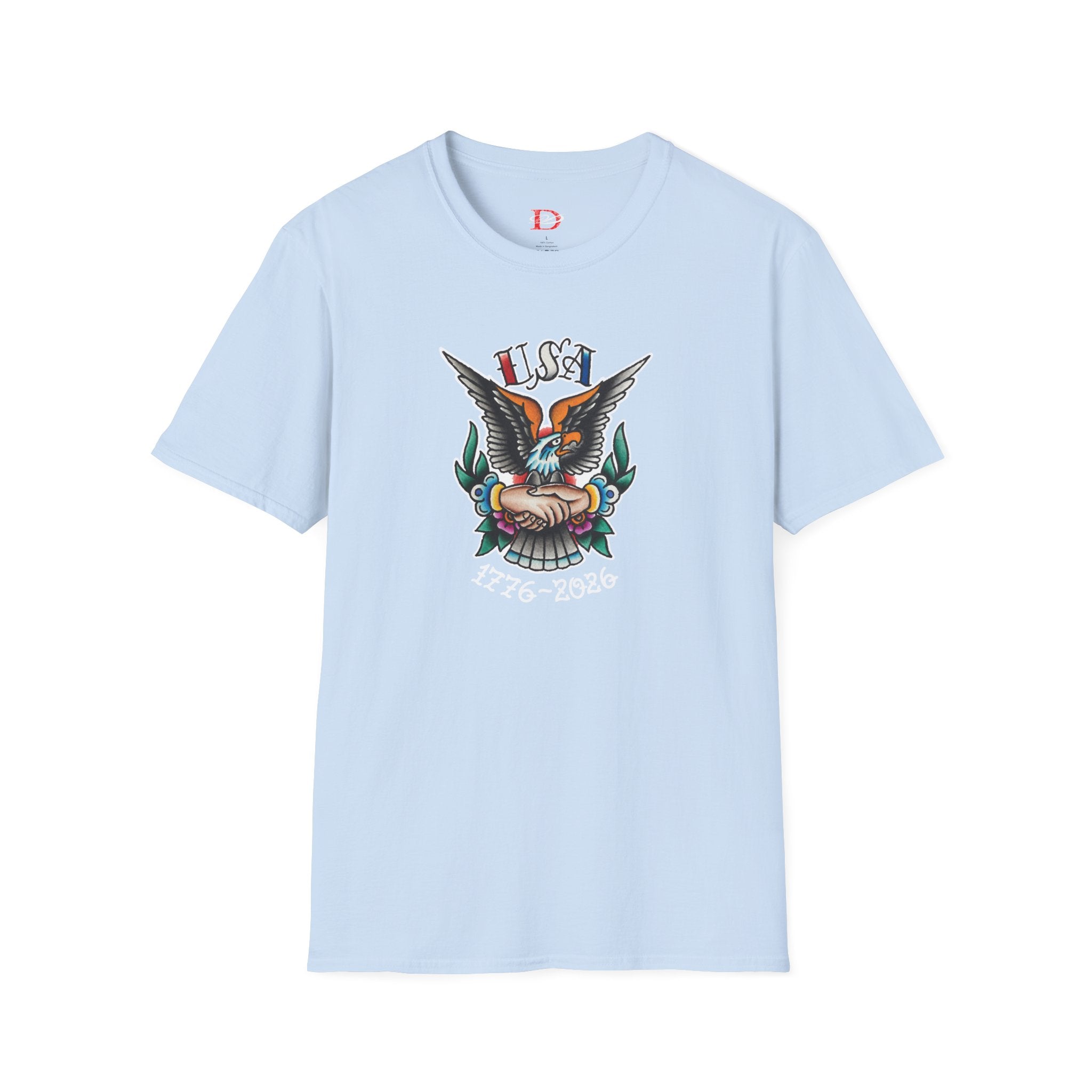 250th Anniversary 1776-2026 Clasped Hands w/Eagle Unisex Softstyle Tattoo T‑Shirt