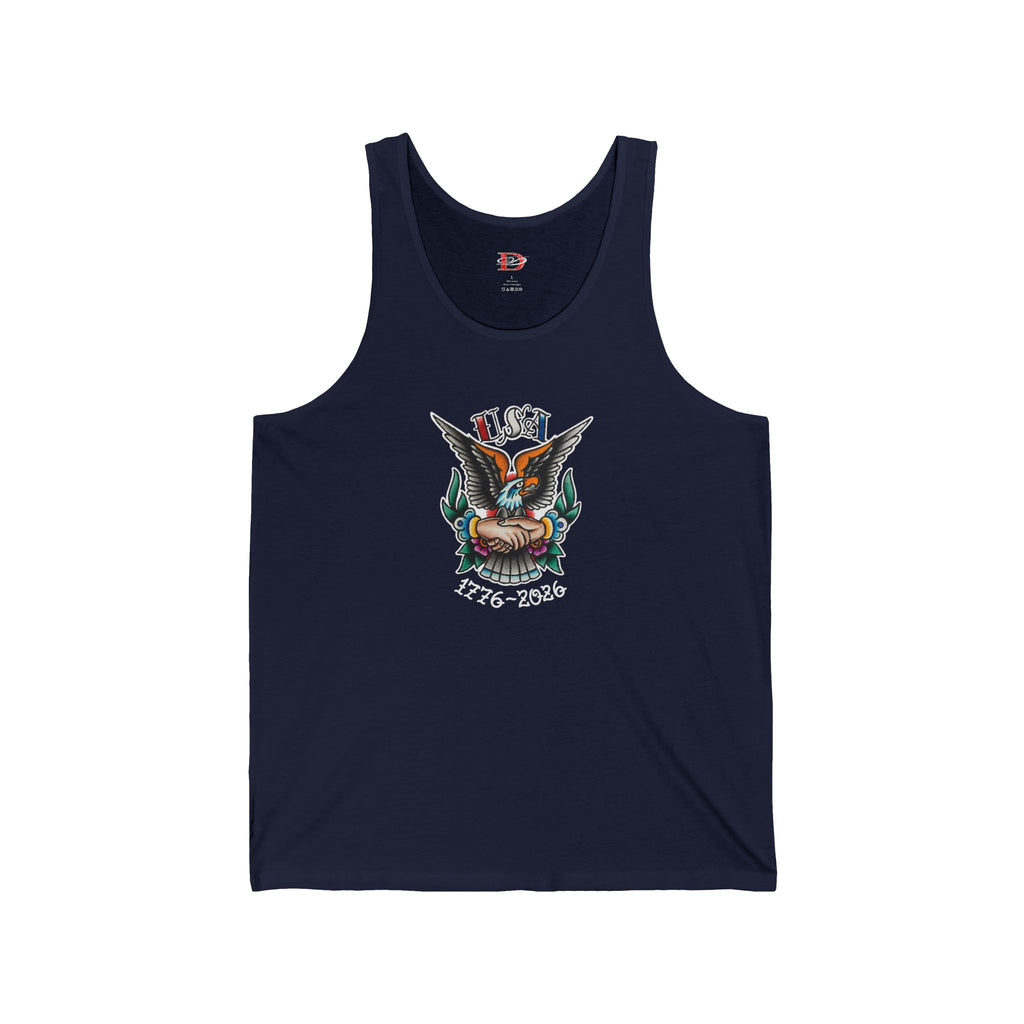 250th Anniversary Eagle w/Clasped Hands Tattoo Design Mens Tank Top
