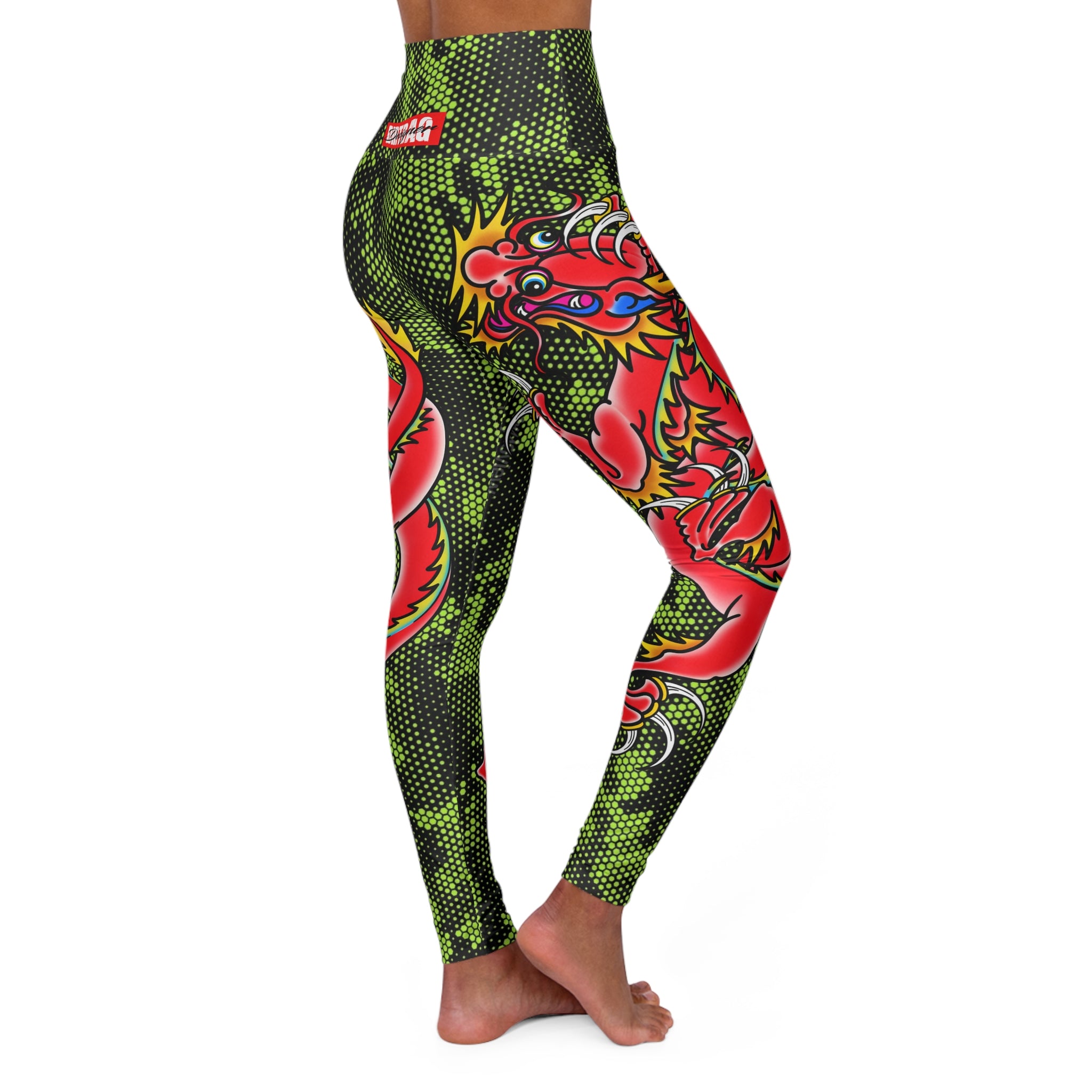 Custom Dragon W/ Lime Green Hexagon Camo High Waisted Leggings AOP