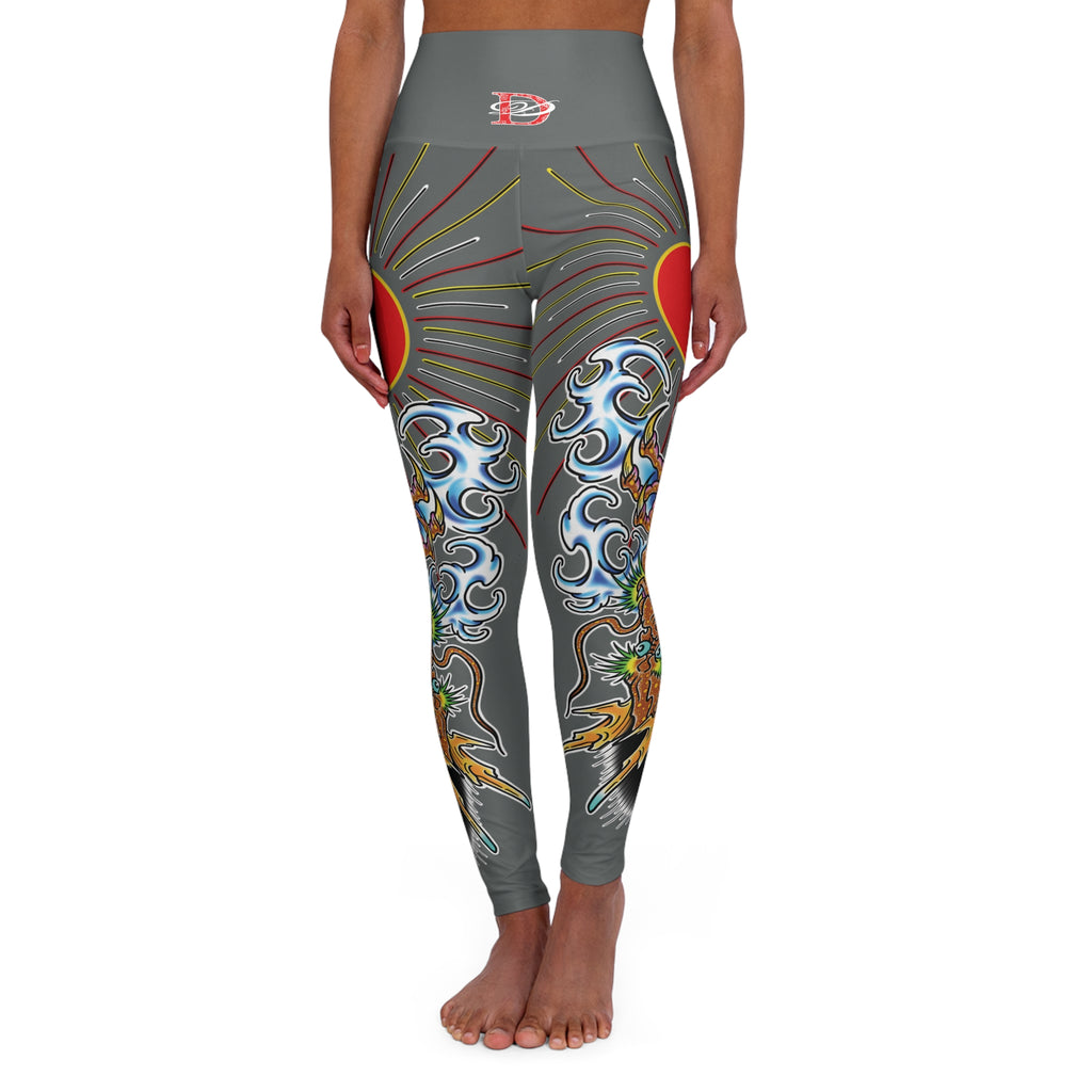 Dragon and Sun Custom Print High Waisted Yoga Leggings (AOP)