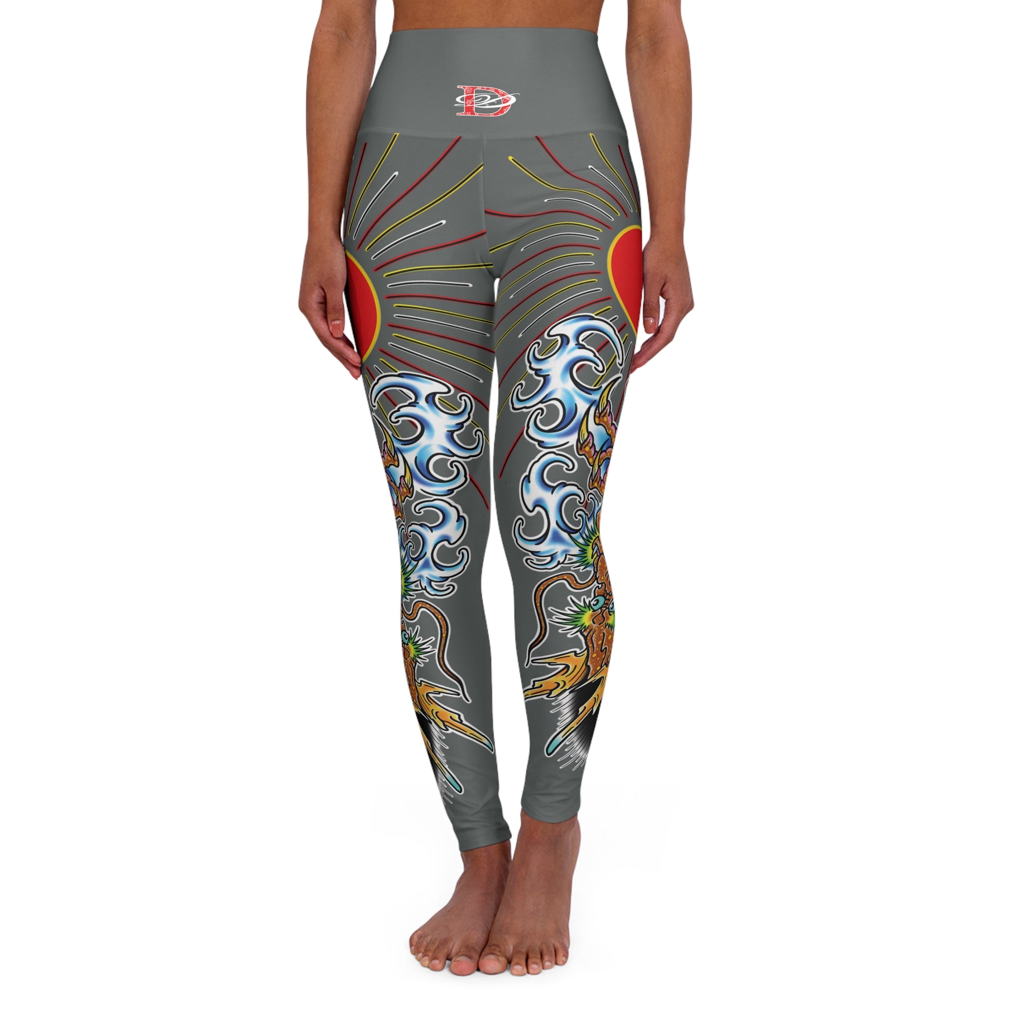Dragon and Sun Custom Print High Waisted Yoga Leggings (AOP)