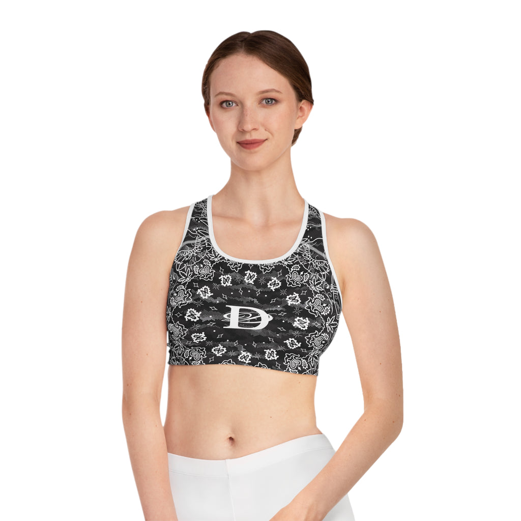 DD Custom Bandana Print W/ Urban Hexagon Digital Camo Sports Bra AOP