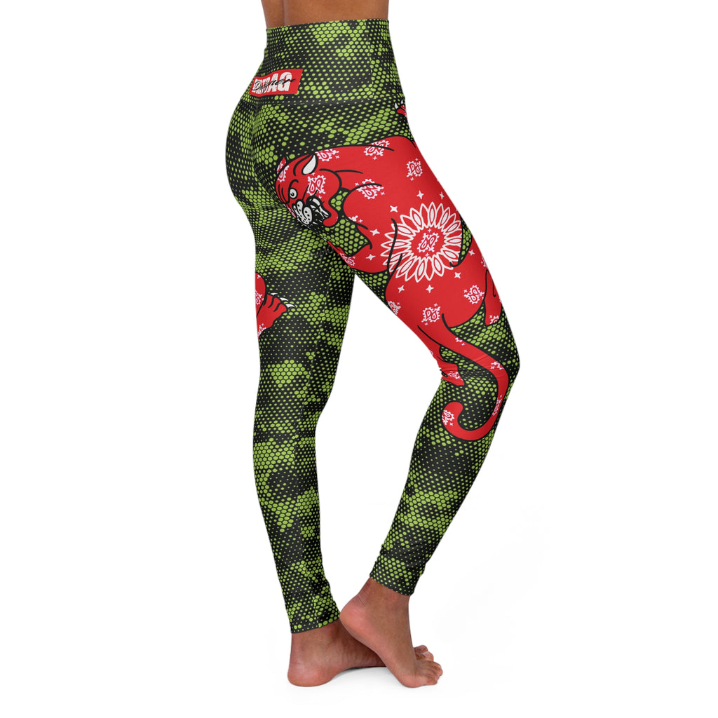 Climbing Bandana Panther Lime Green Digital Hexagon Camo High Waisted Leggings AOP