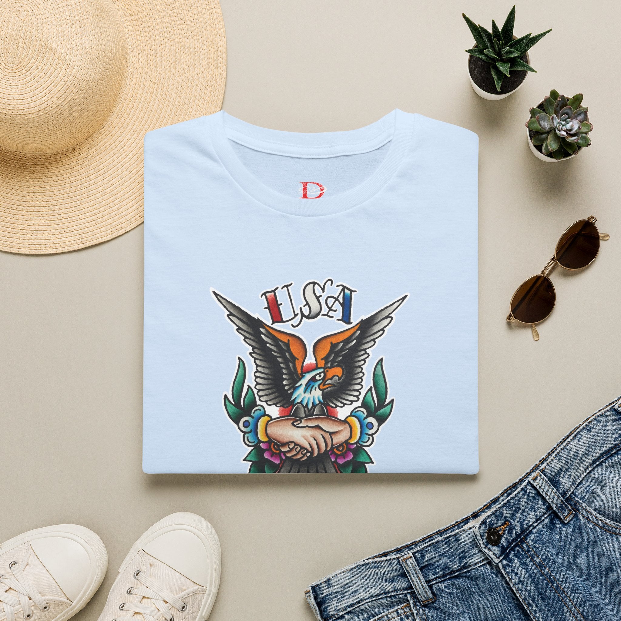 250th Anniversary 1776-2026 Clasped Hands w/Eagle Unisex Softstyle Tattoo T‑Shirt