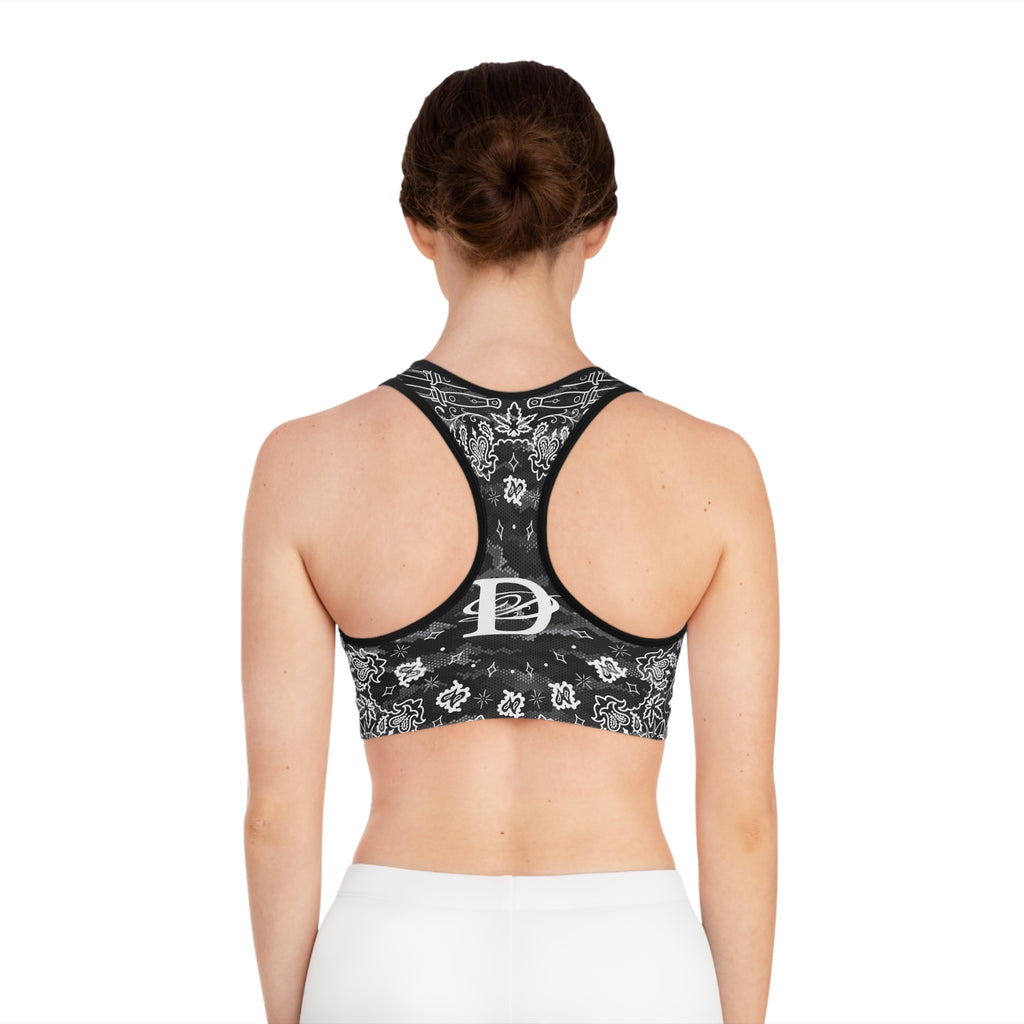 DD Custom Bandana Print W/ Urban Hexagon Digital Camo Sports Bra AOP