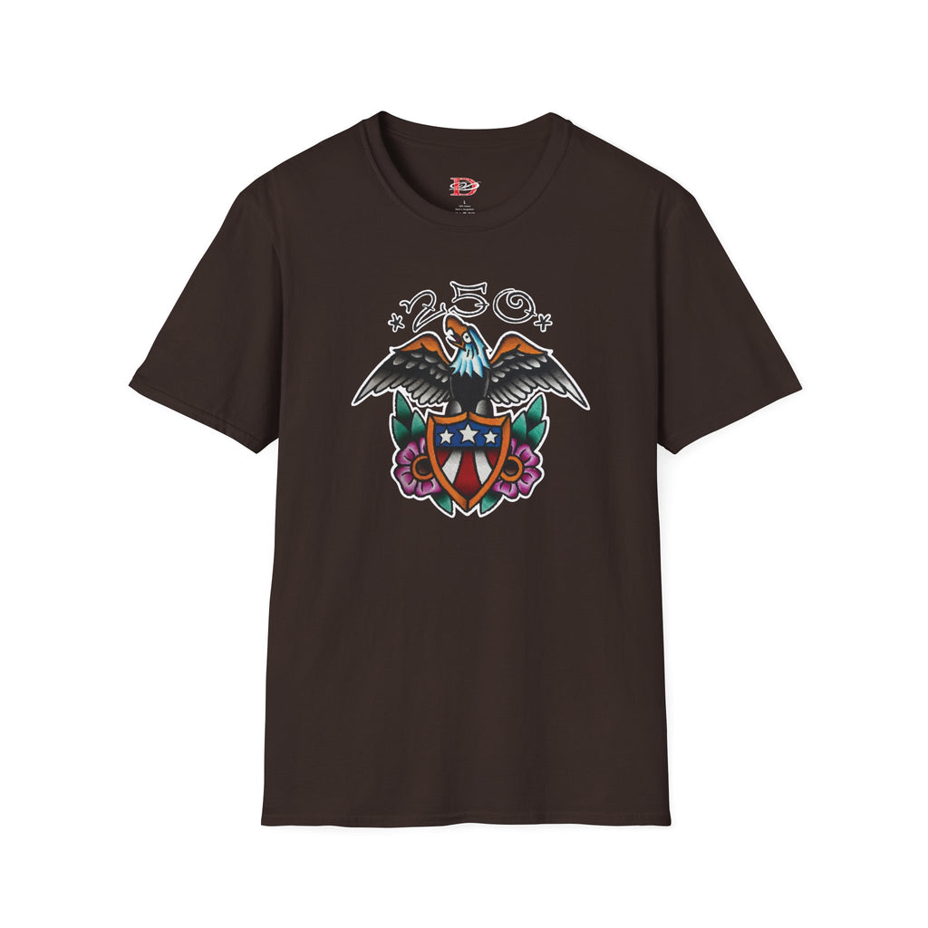 250th Anniversary Eagle w/Flag Shield Tattoo Unisex Softstyle T‑Shirt