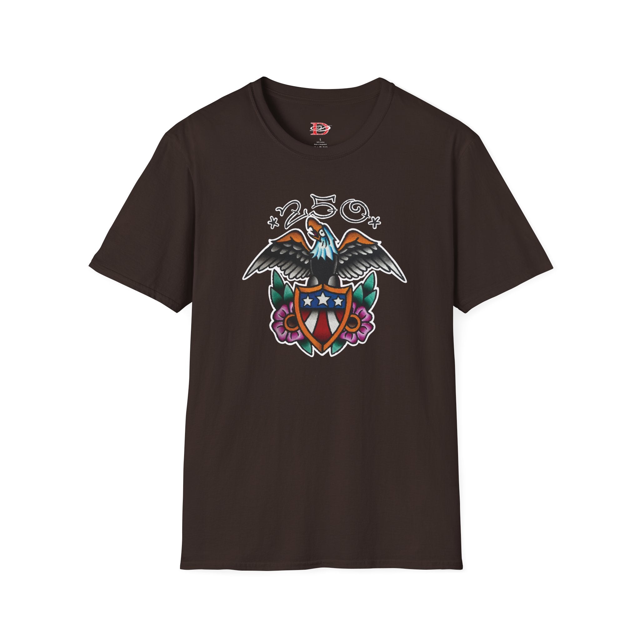 250th Anniversary Eagle w/Flag Shield Tattoo Unisex Softstyle T‑Shirt