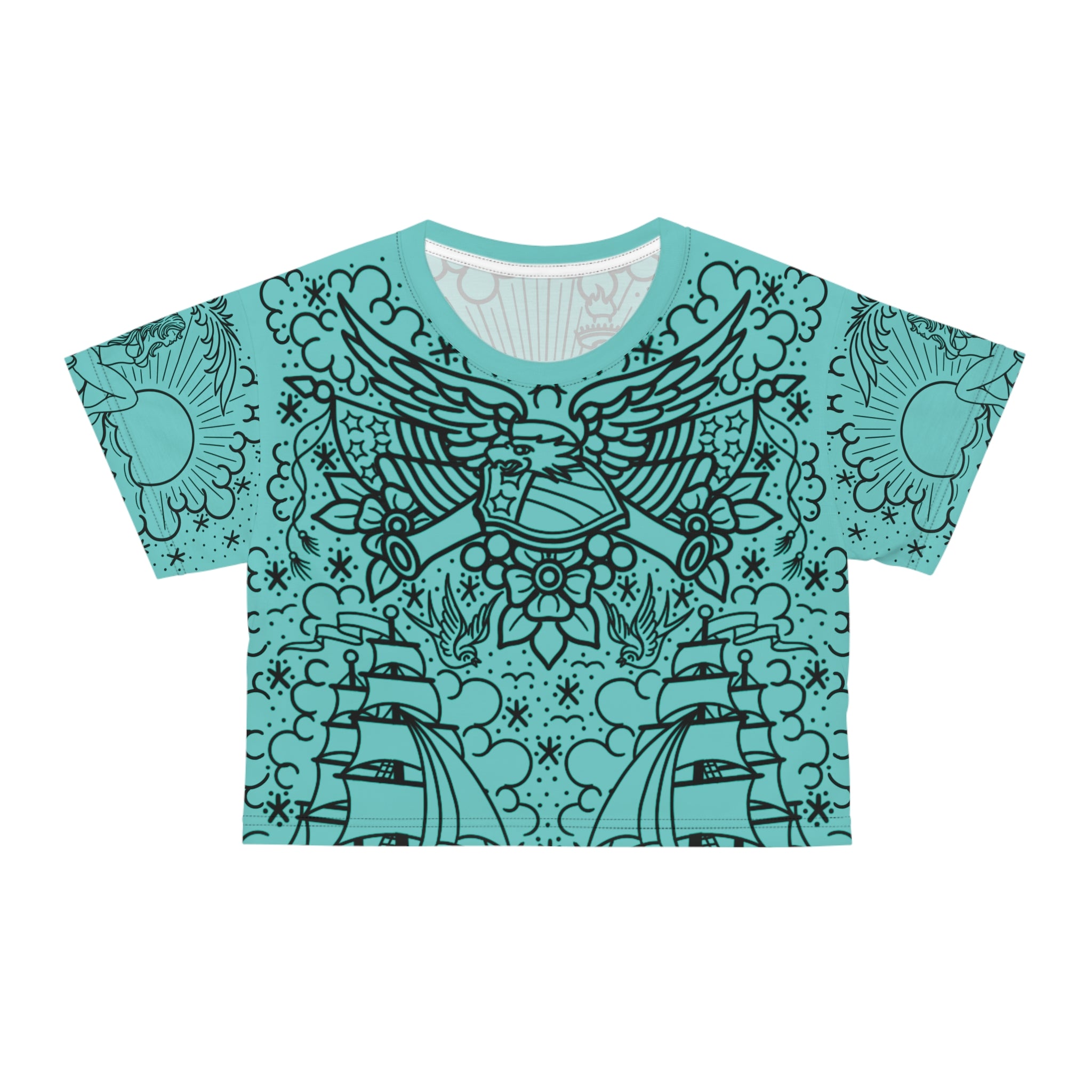 American Traditional Tattoo Body Suit Women's Crop Tee AOP