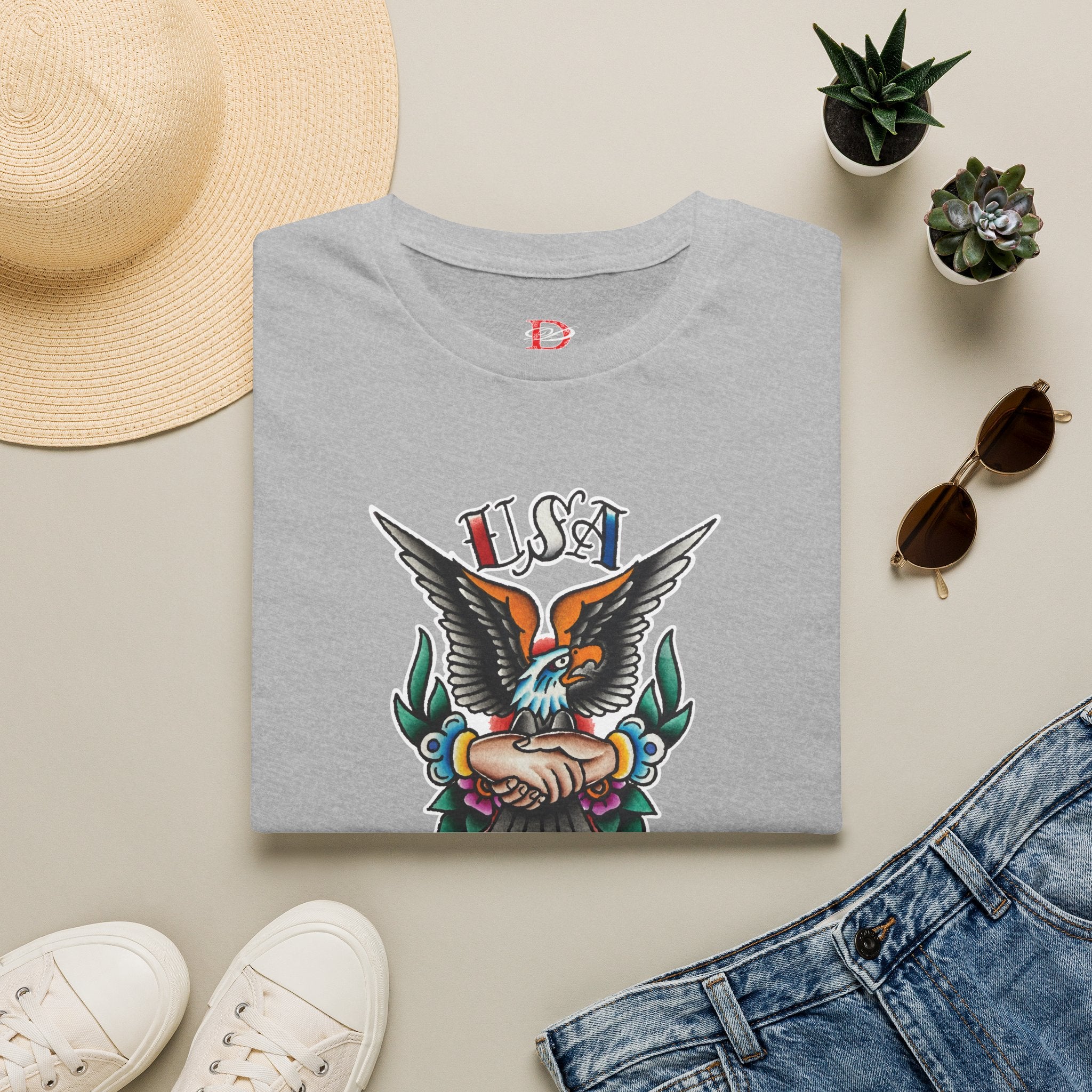 250th Anniversary 1776-2026 Clasped Hands w/Eagle Unisex Softstyle Tattoo T‑Shirt