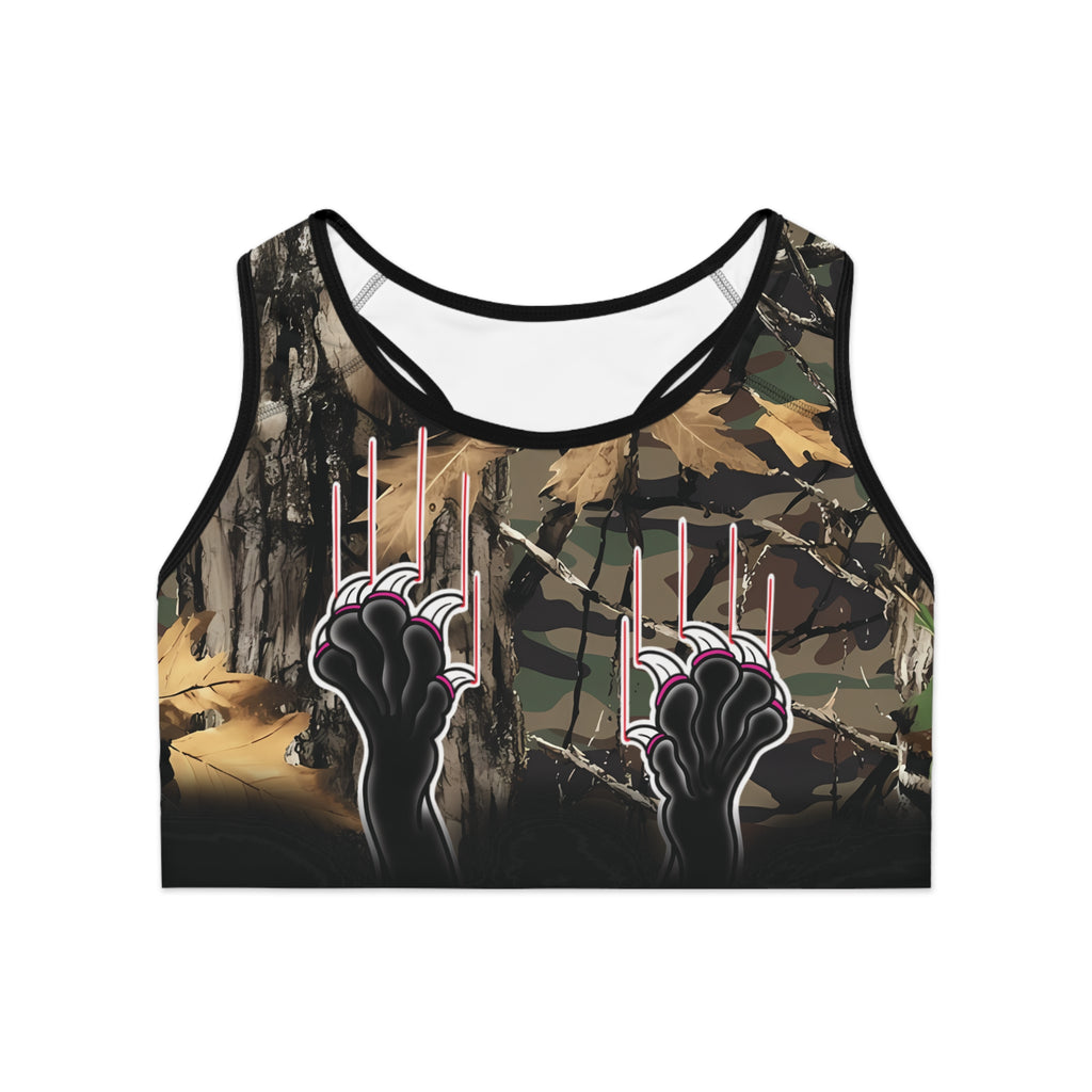 Clawing Panther Paws Real Tree Print Sports Bra AOP