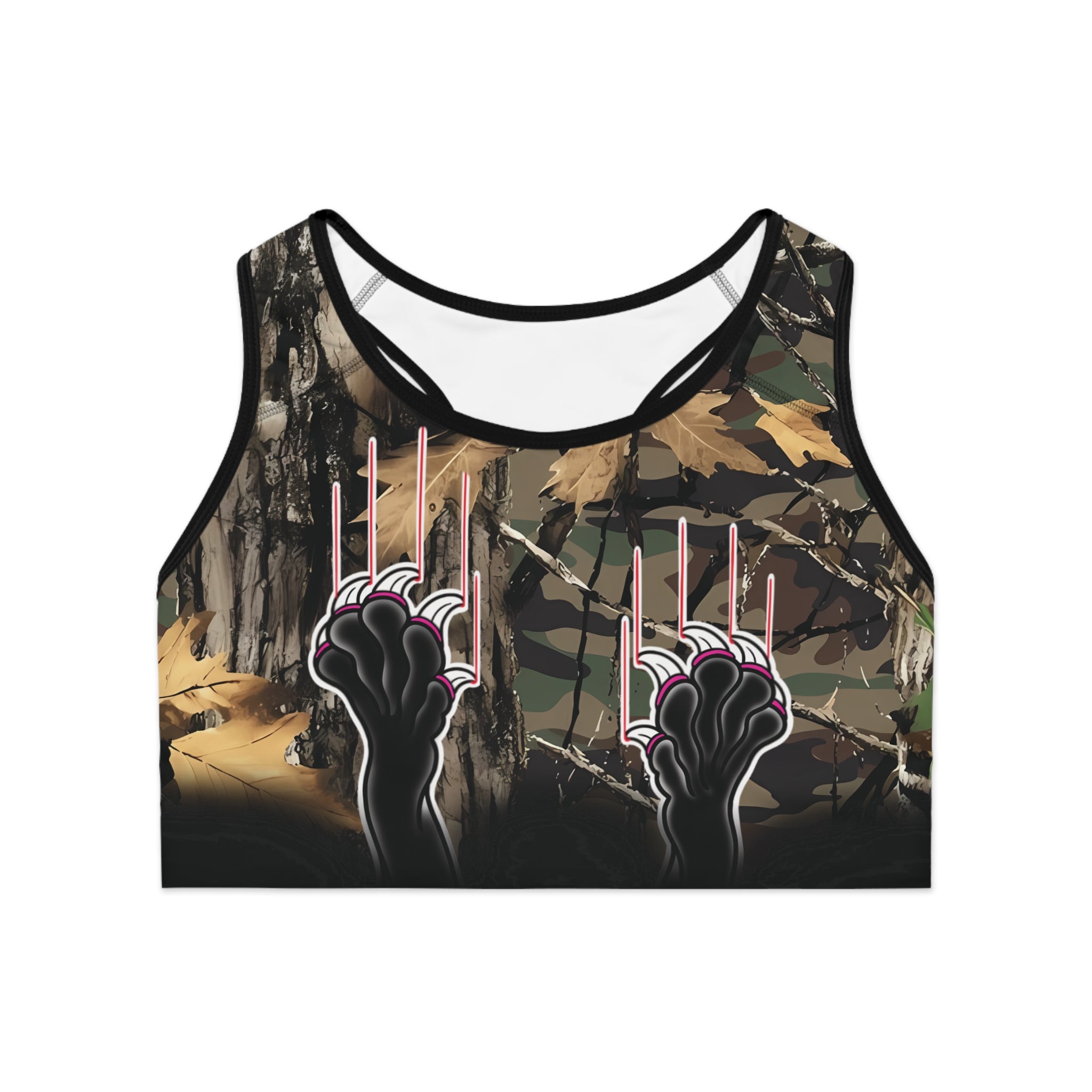 Clawing Panther Paws Real Tree Print Sports Bra AOP