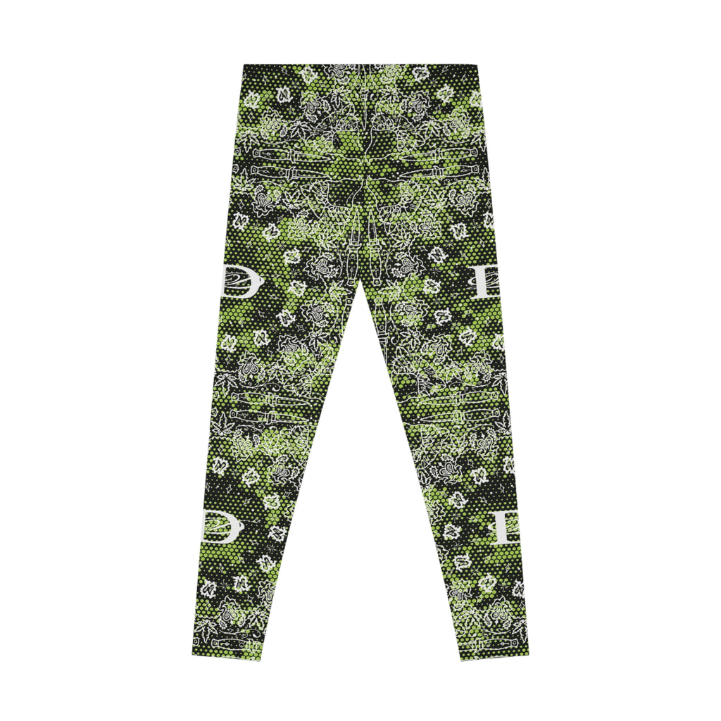DD Custom Bandana Print W/ Lime Green Hexagon Digital Camo Leggings AOP