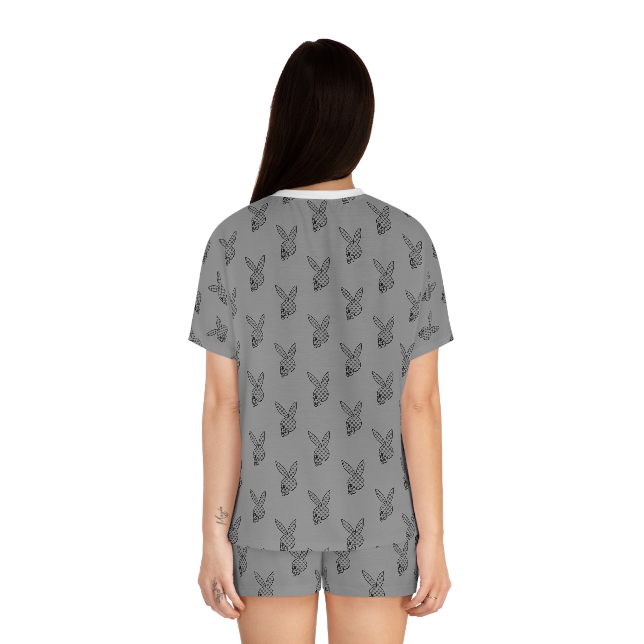 DD Custom Monogram Bunny Skull Women's Pajama Set AOP