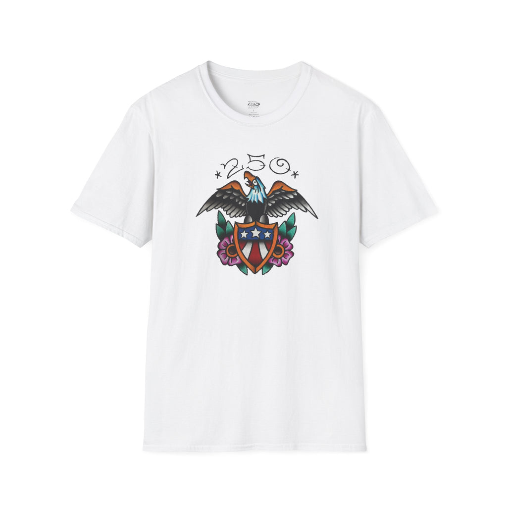 250th Anniversary Eagle w/Flag Shield Tattoo Unisex Softstyle T‑Shirt