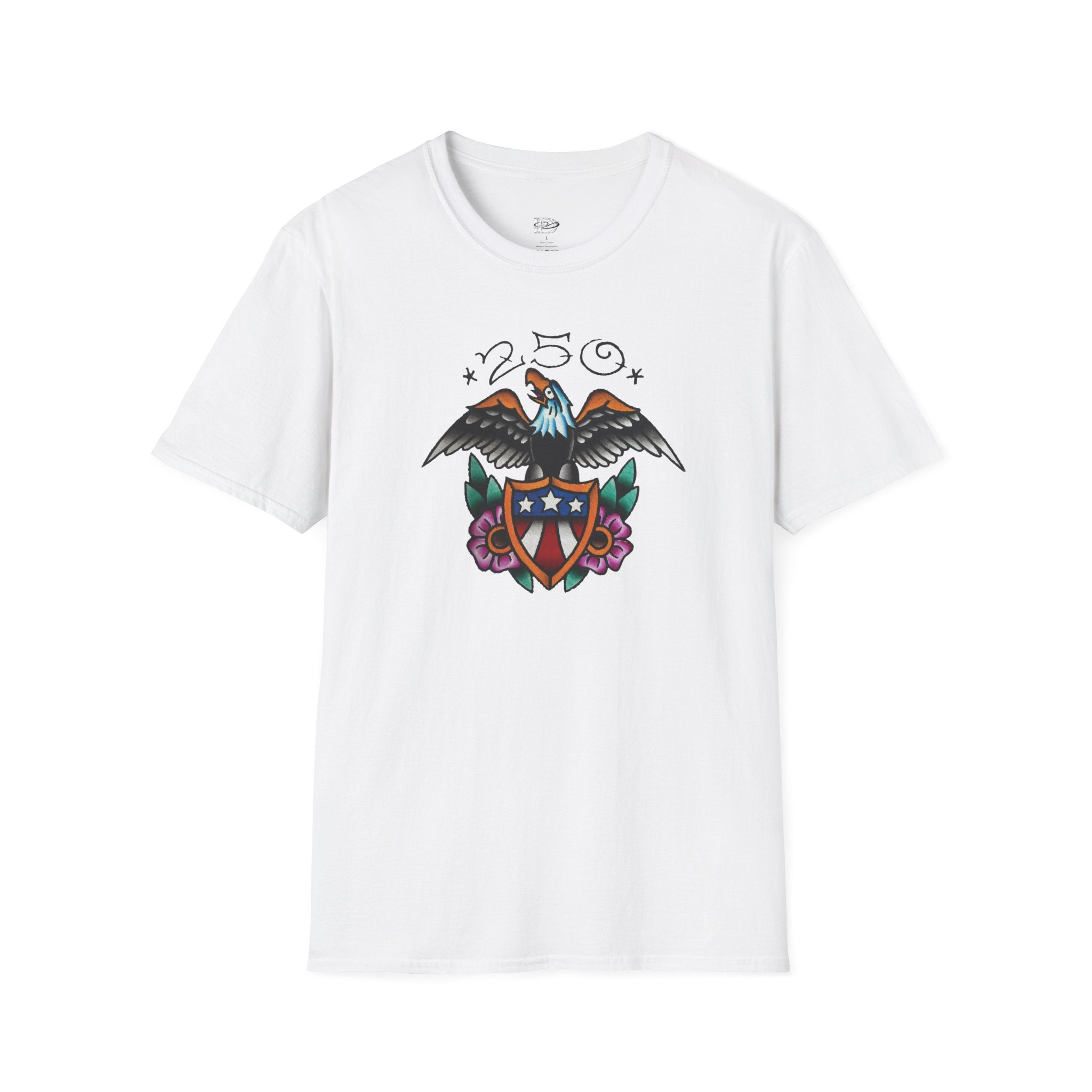 250th Anniversary Eagle w/Flag Shield Tattoo Unisex Softstyle T‑Shirt