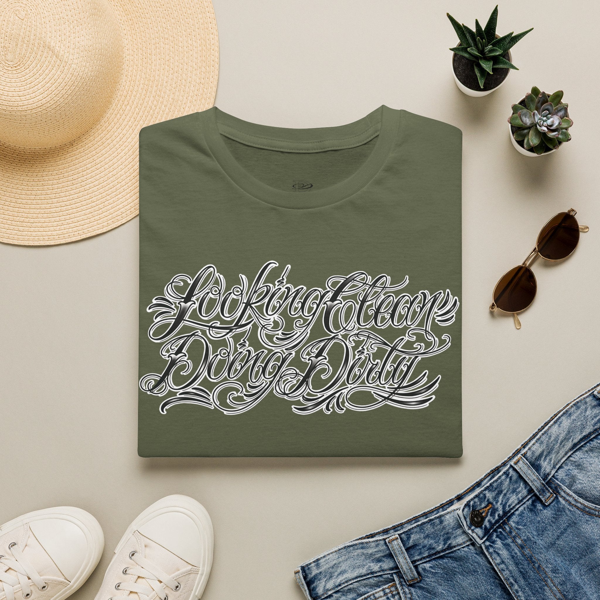 "Looking Clean, Doing Dirty" Tattoo Script Softstyle Unisex T-Shirt