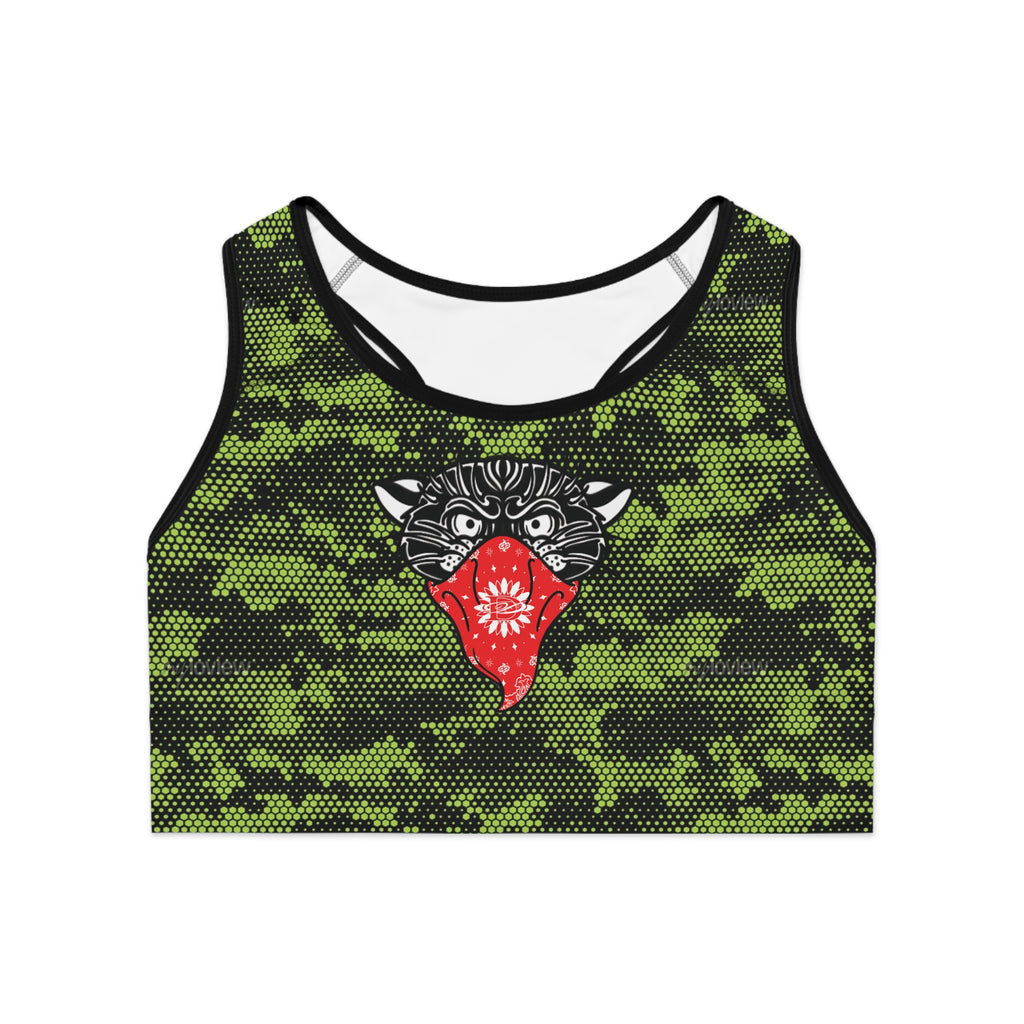 Bandito Panther Lime Green Digital Hexagon Camo Sports Bra AOP