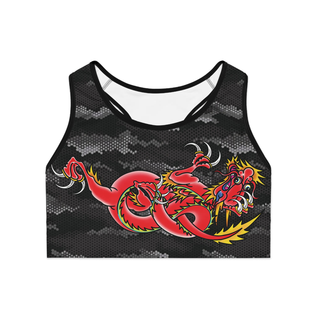 Dragon Hexagon Urban Camo Print Sports Bra AOP