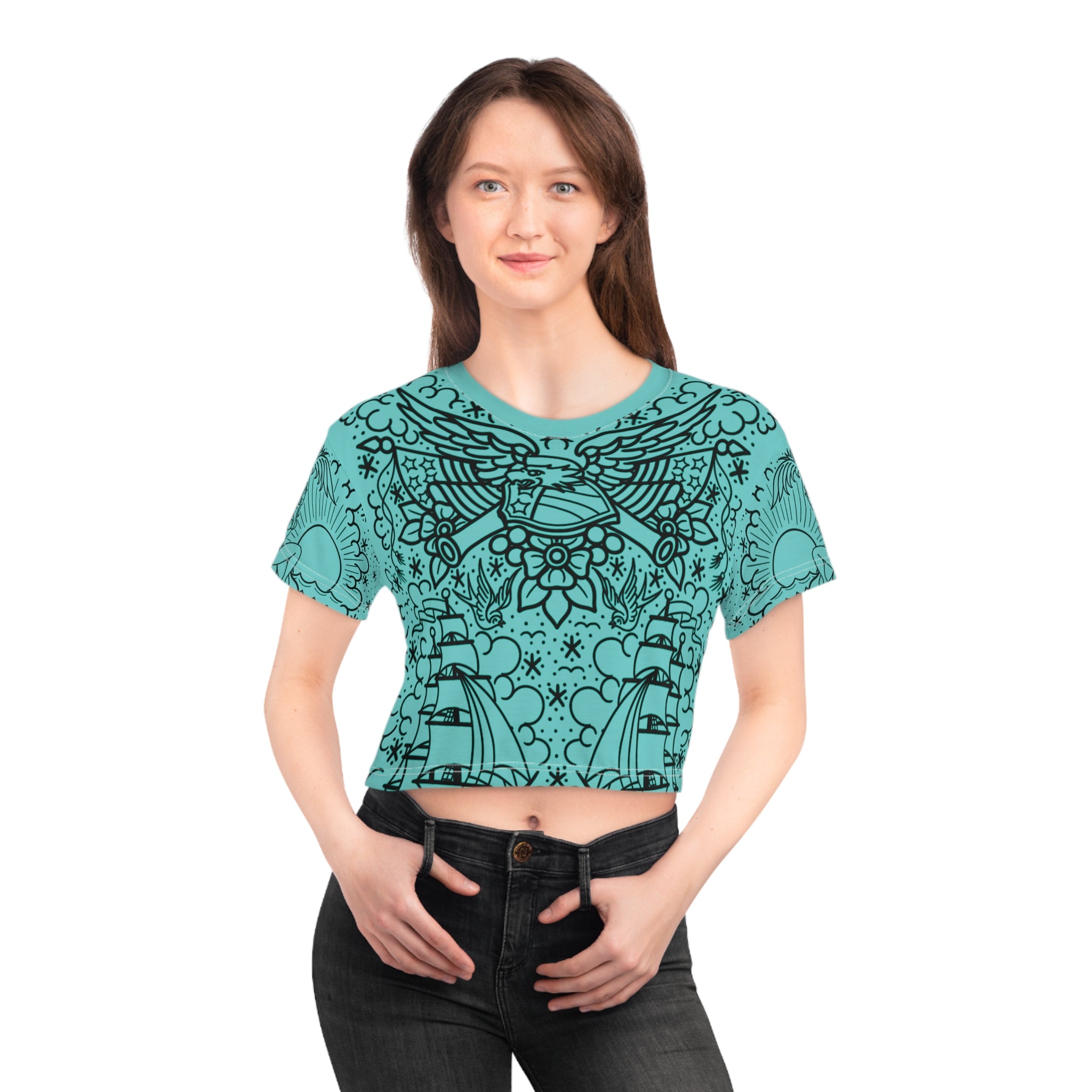 American Traditional Tattoo Body Suit Women's Crop Tee AOP