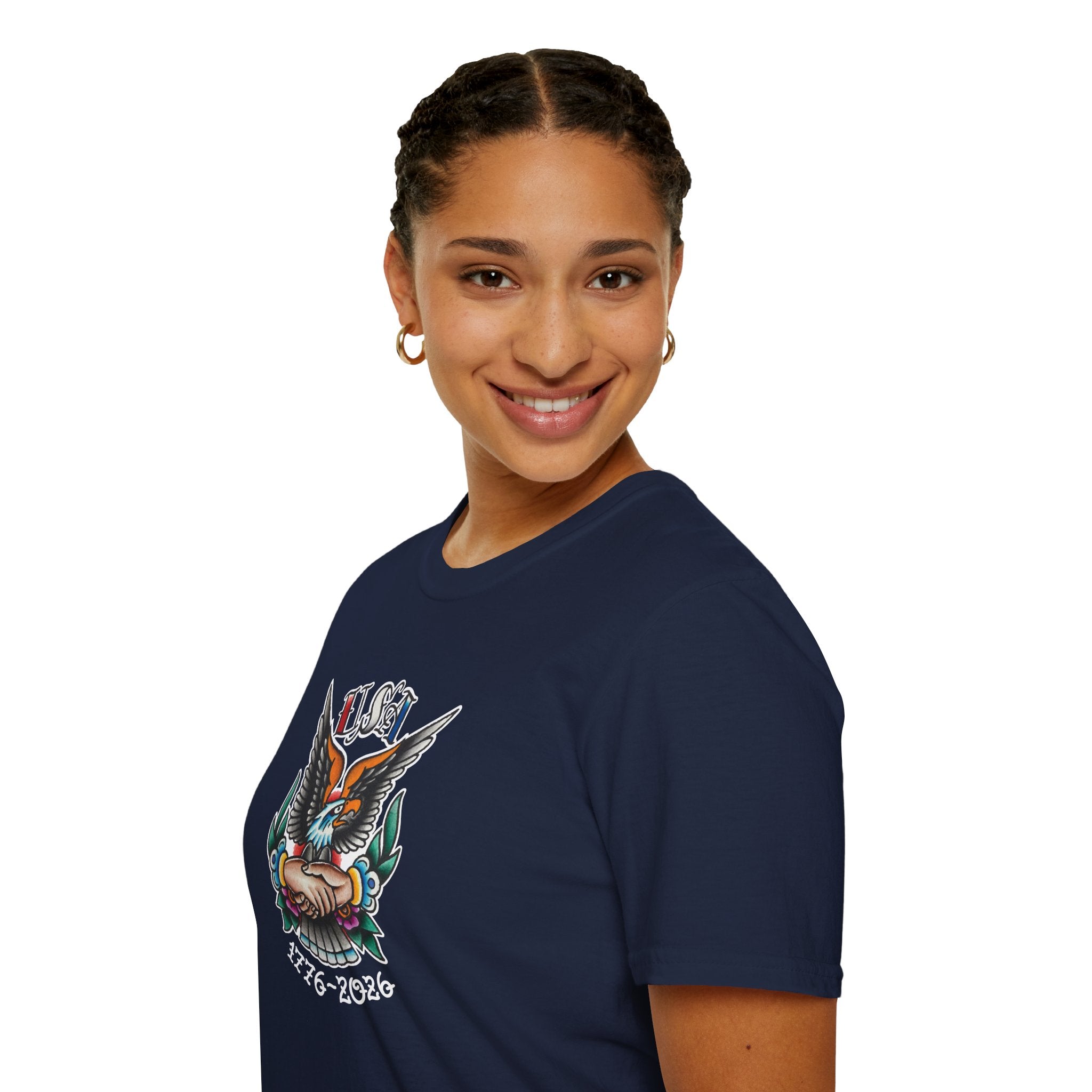 250th Anniversary 1776-2026 Clasped Hands w/Eagle Unisex Softstyle Tattoo T‑Shirt