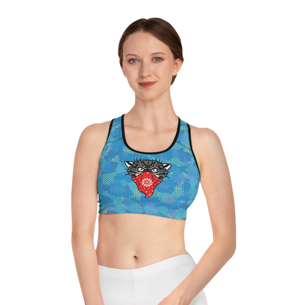 Bandito Panther Light Blue Digital Hexagon Camo Sports Bra AOP