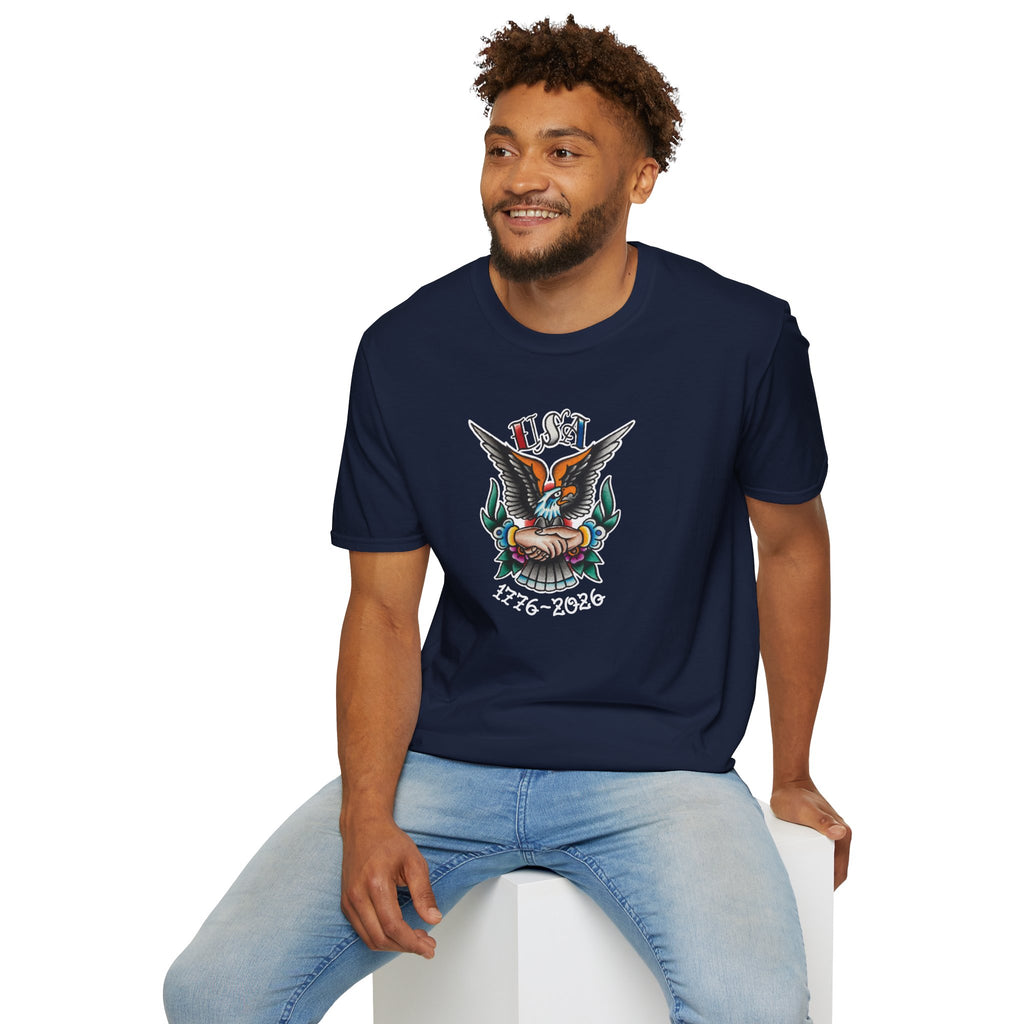 250th Anniversary 1776-2026 Clasped Hands w/Eagle Unisex Softstyle Tattoo T‑Shirt