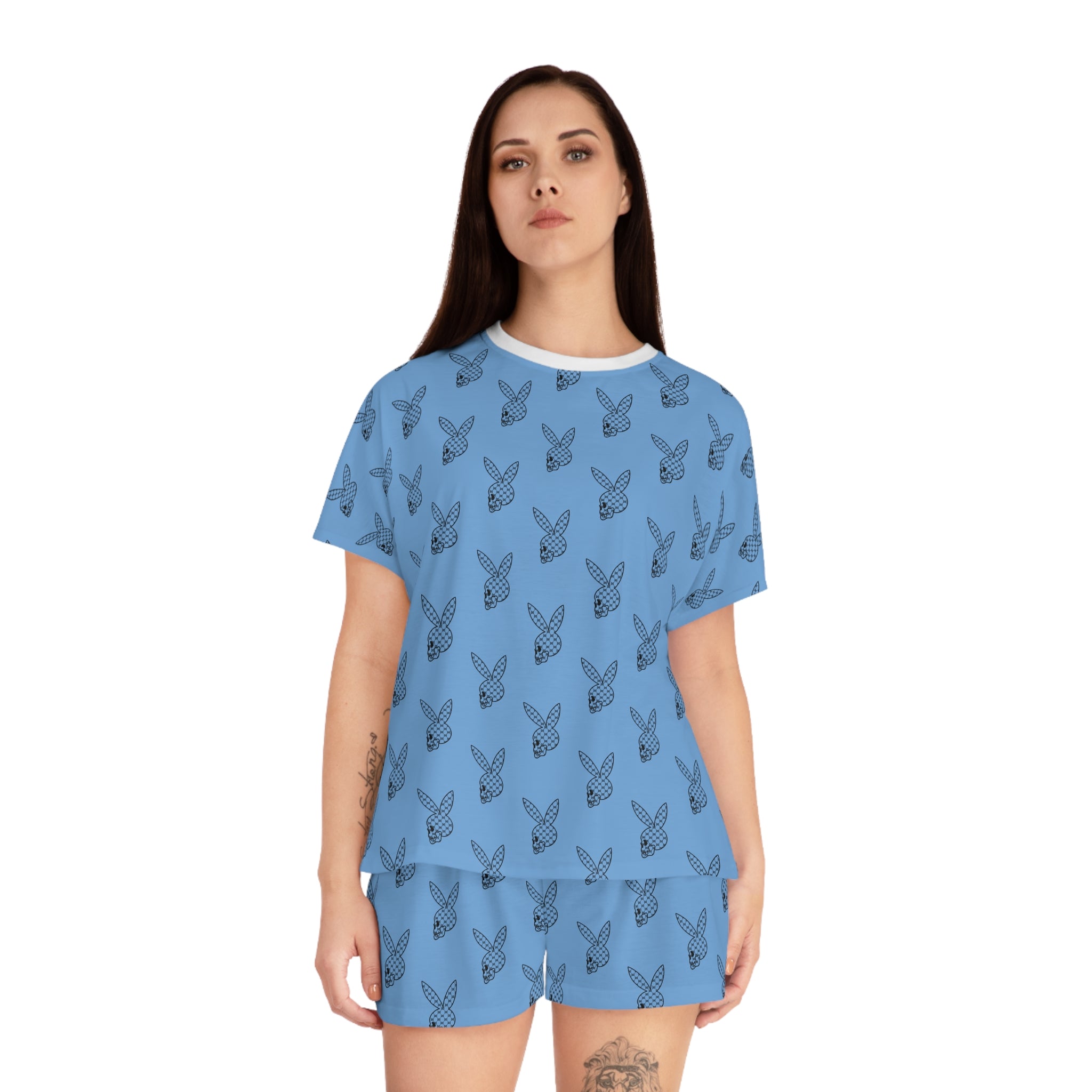 DD Custom Monogram Bunny Skull Women's Pajama Set AOP