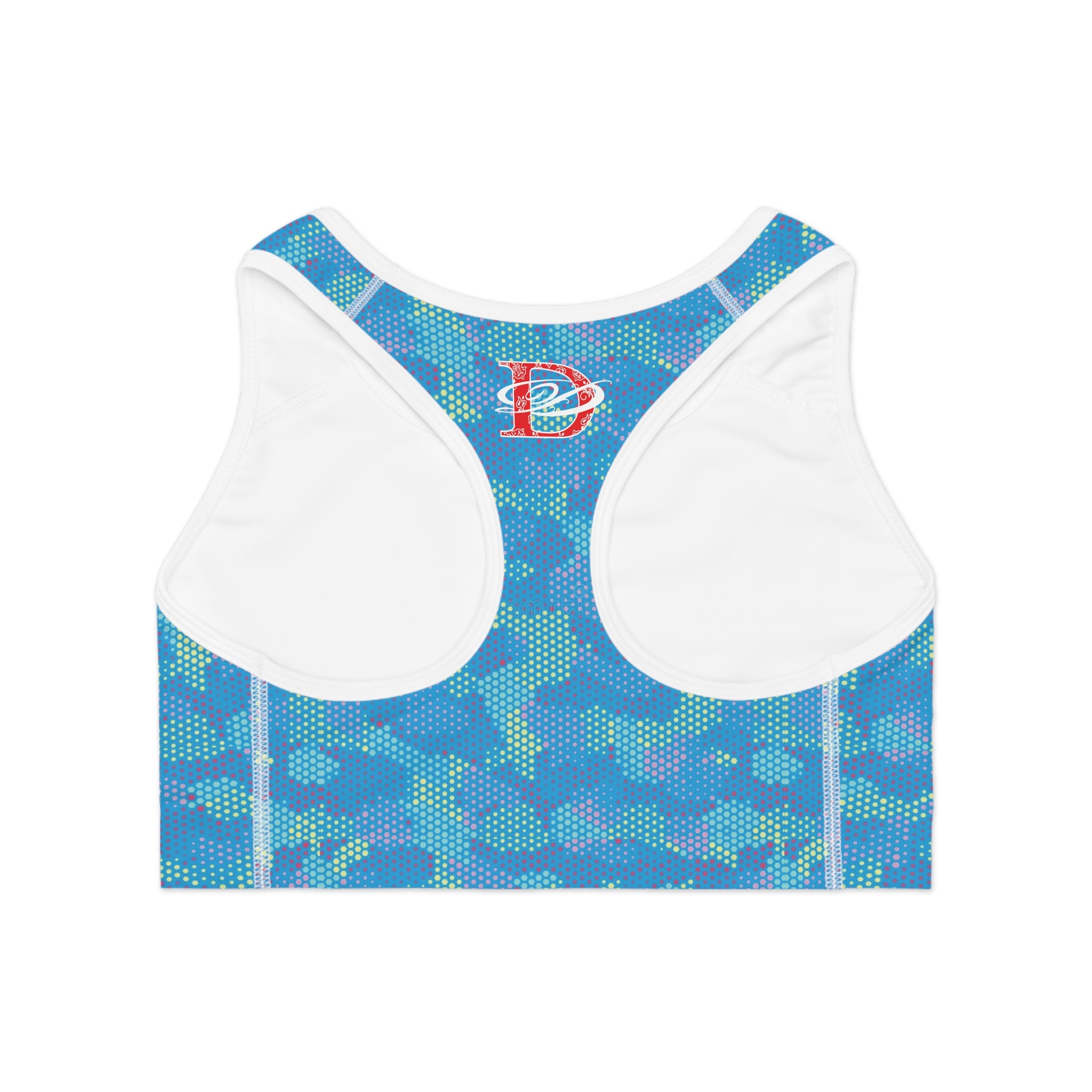 Dragon Hexagon Light Blue Digital Hexagon Camo Print Sports Bra AOP