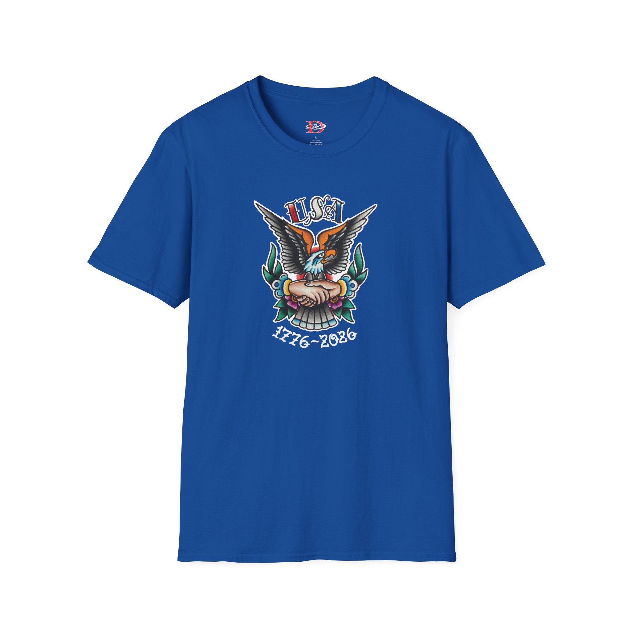 250th Anniversary 1776-2026 Clasped Hands w/Eagle Unisex Softstyle Tattoo T‑Shirt