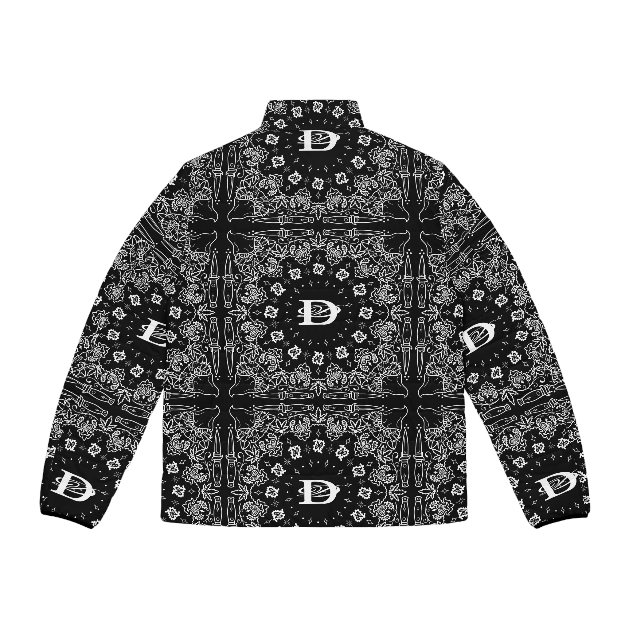 DD Custom Bandana Print Men's Puffer Jacket AOP