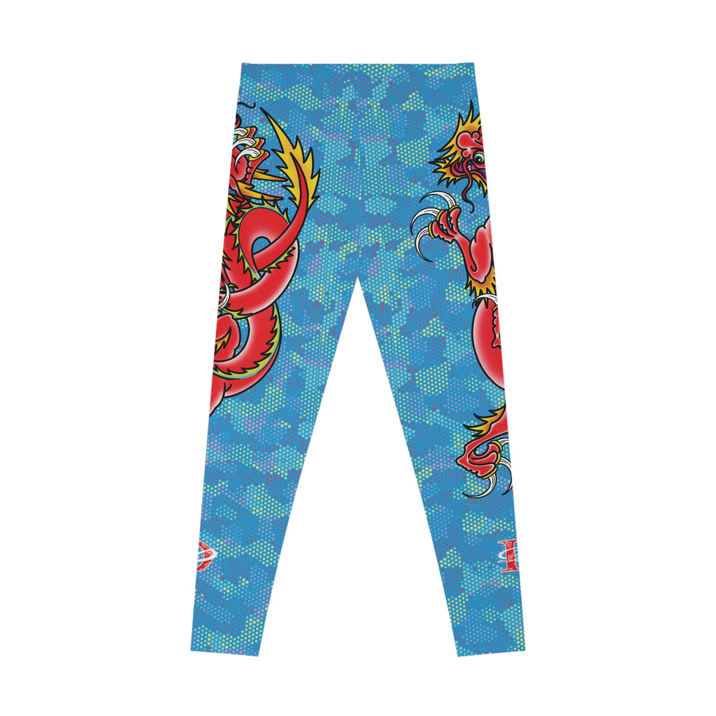 Custom Dragon W/ Light Blue Digital Hexagon Camo Leggings AOP