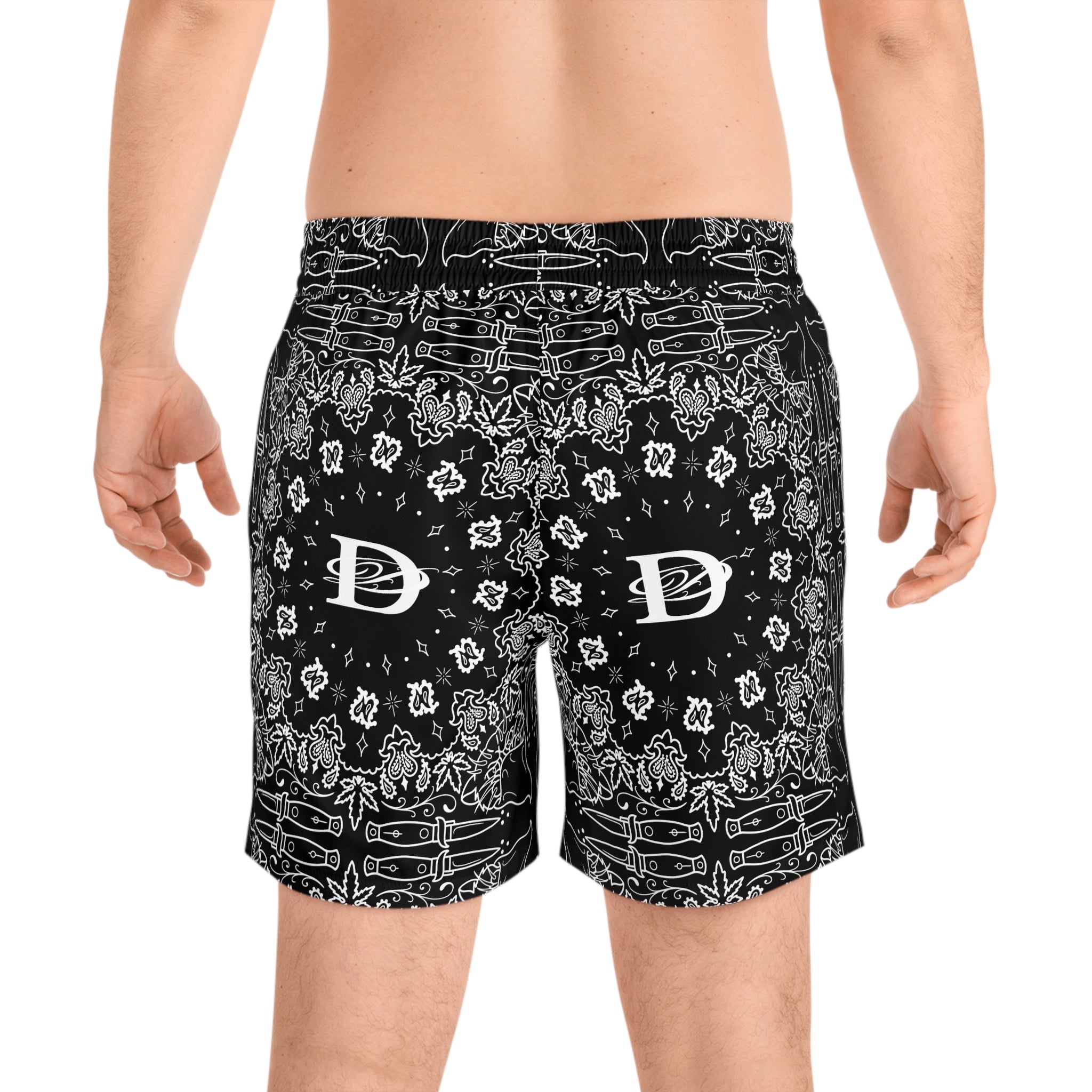 DD Custom Bandana Pattern Men's Mid-Length Swim Shorts AOP