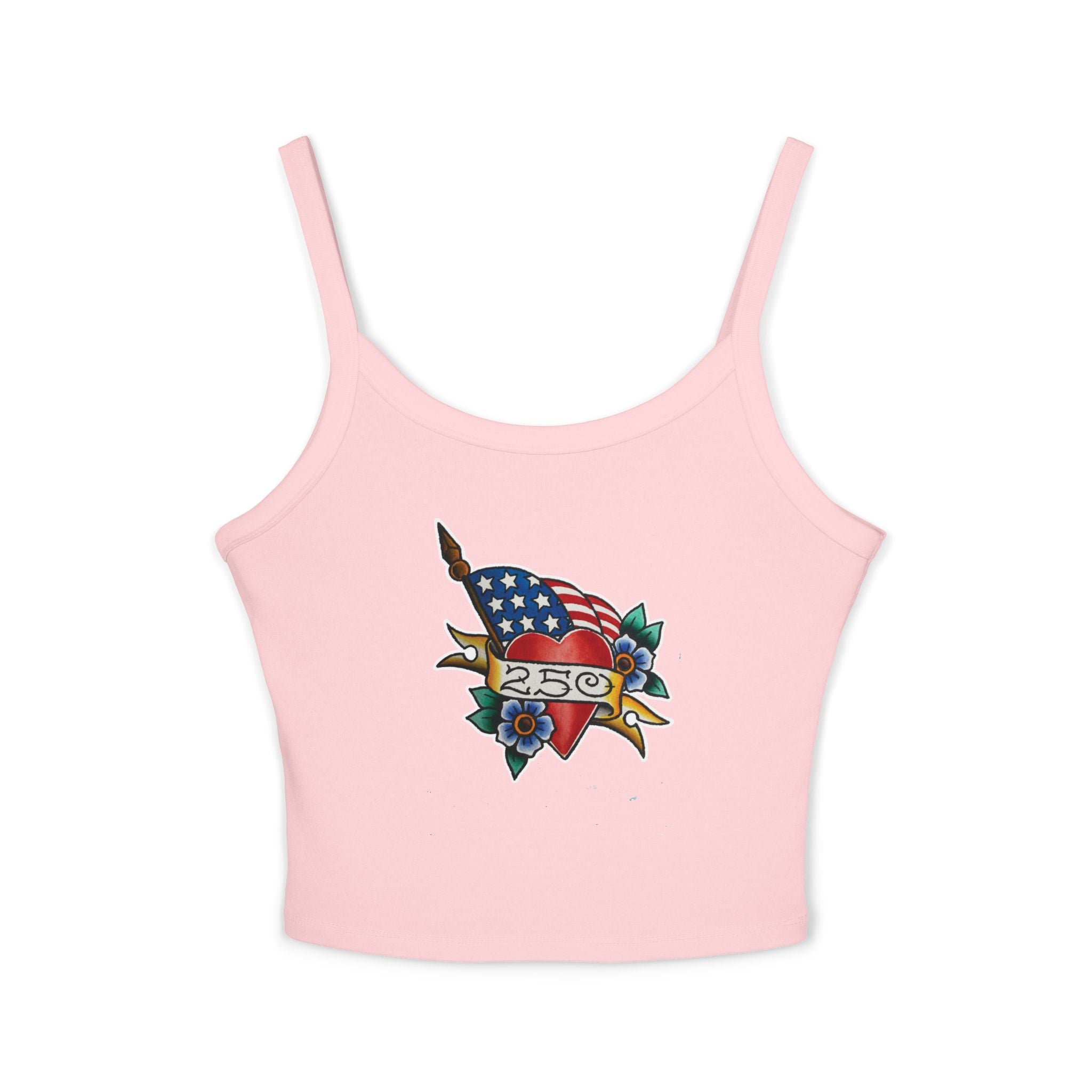 250th Anniversary Banner Heart and Flag Spaghetti Strap Woman's Tank Top