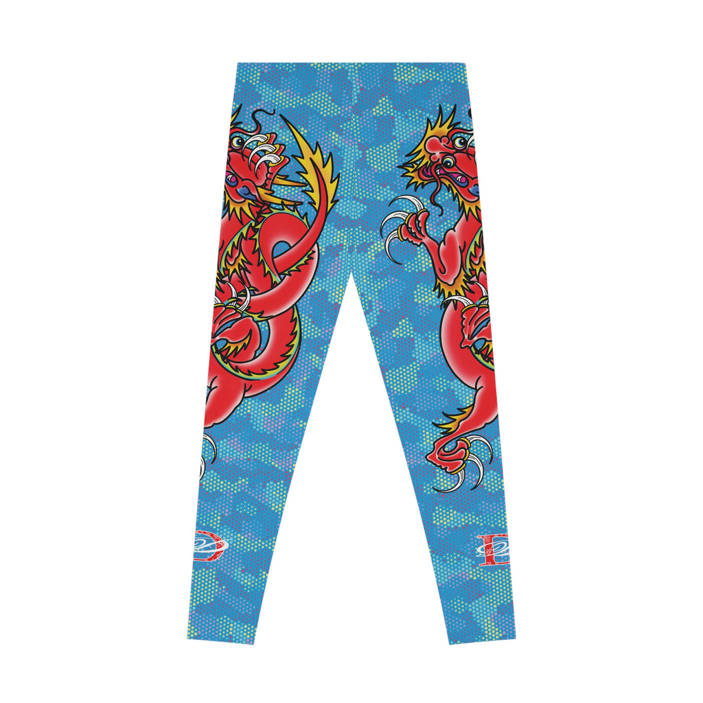 Custom Dragon W/ Light Blue Digital Hexagon Camo Leggings AOP