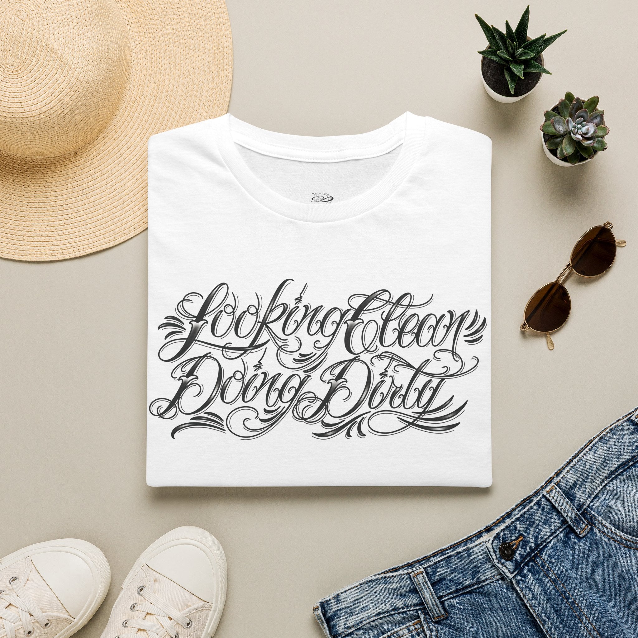 "Looking Clean, Doing Dirty" Tattoo Script Softstyle Unisex T-Shirt
