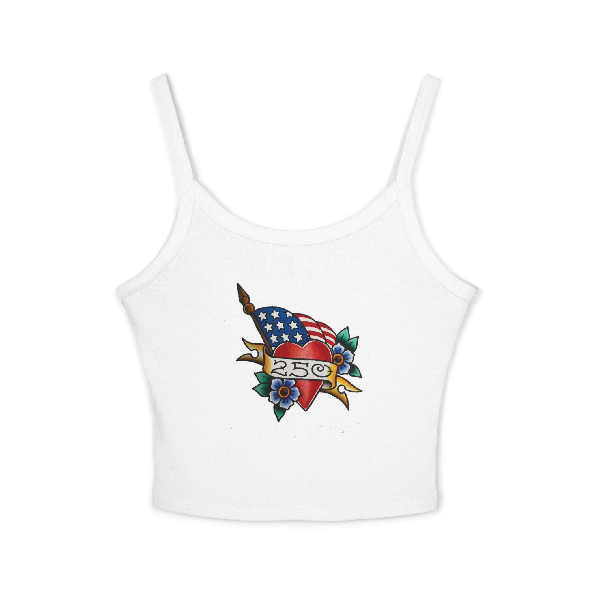 250th Anniversary Banner Heart and Flag Spaghetti Strap Woman's Tank Top