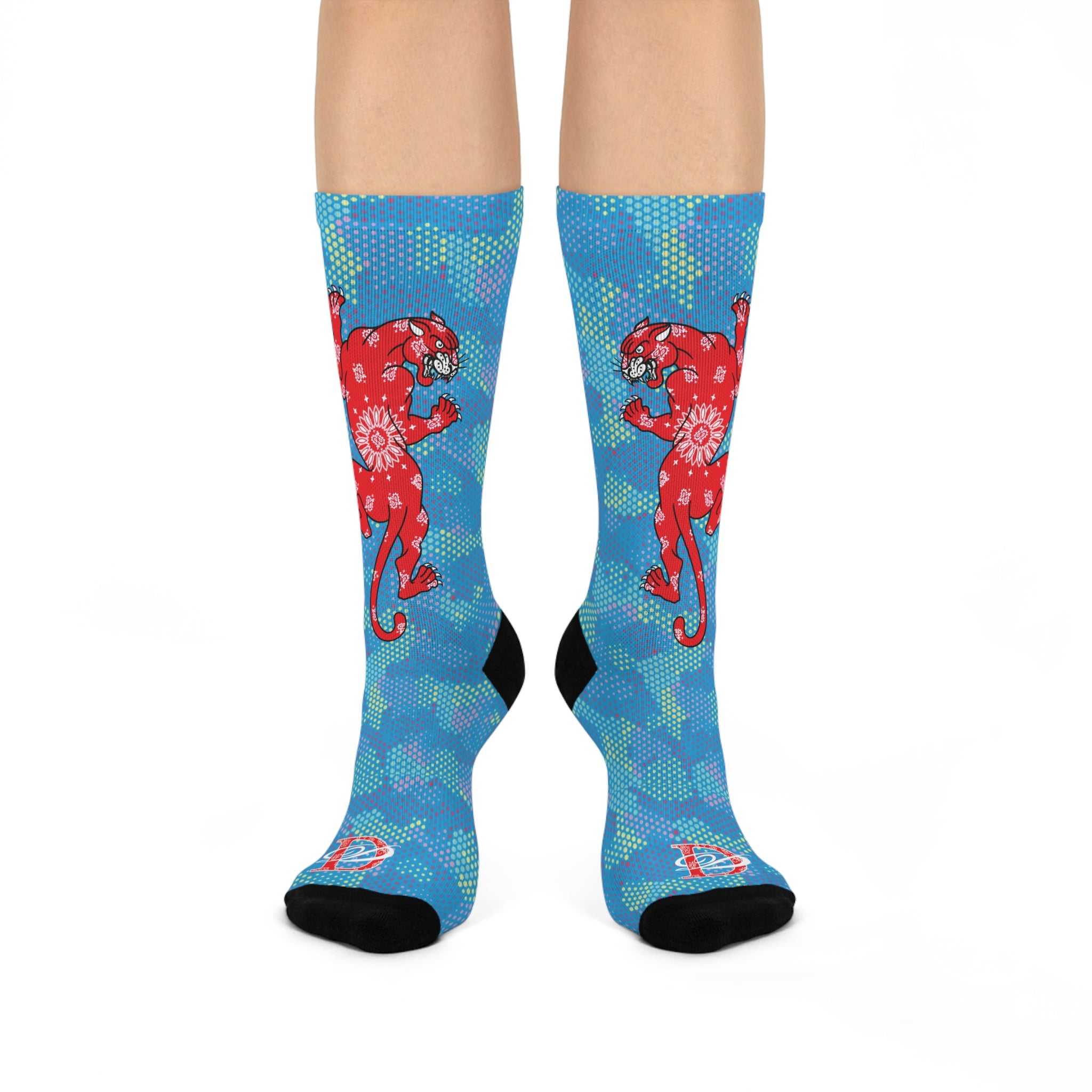 DD Climbing Panther Digital Hexagon Light Blue Camo Crew Socks AOP