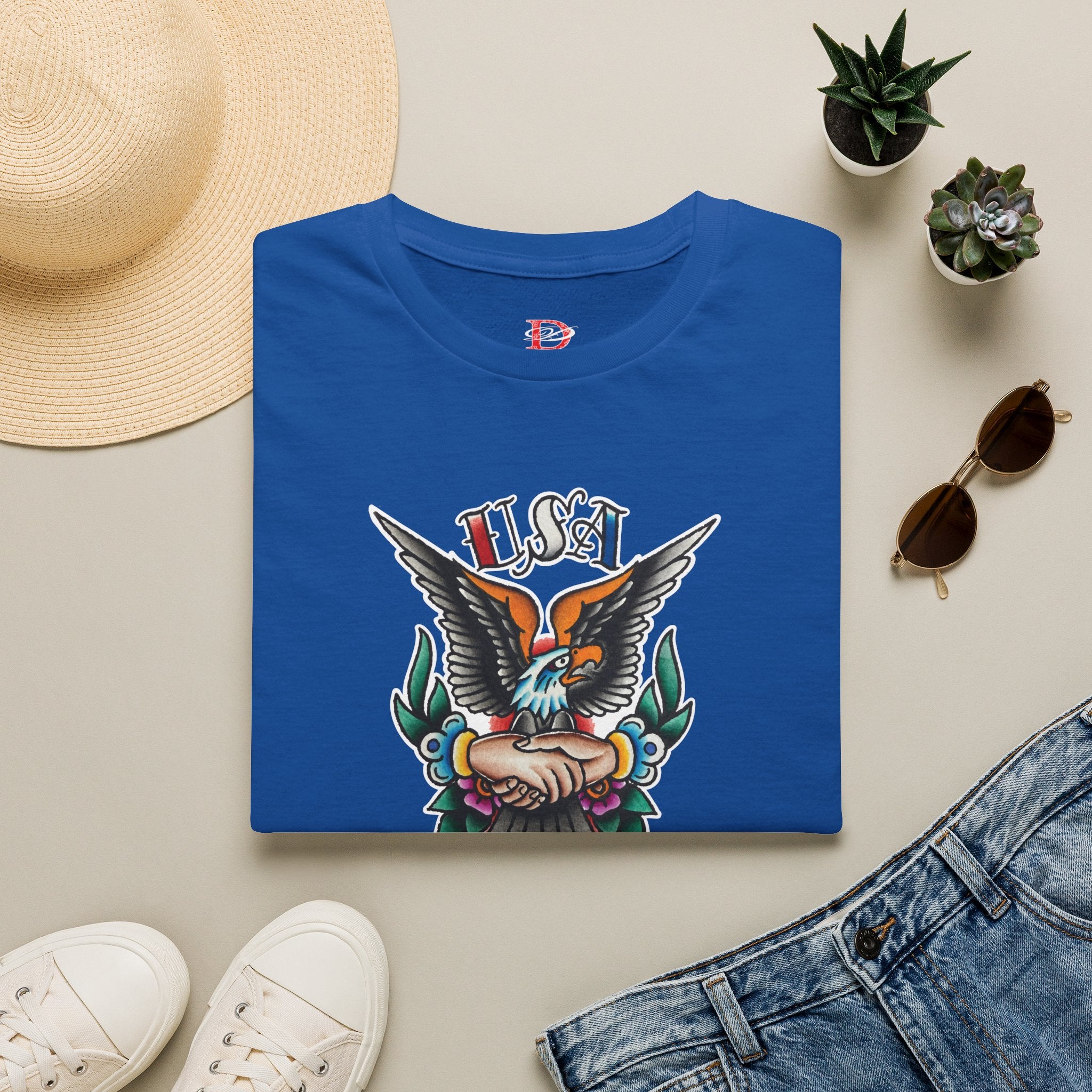 250th Anniversary 1776-2026 Clasped Hands w/Eagle Unisex Softstyle Tattoo T‑Shirt
