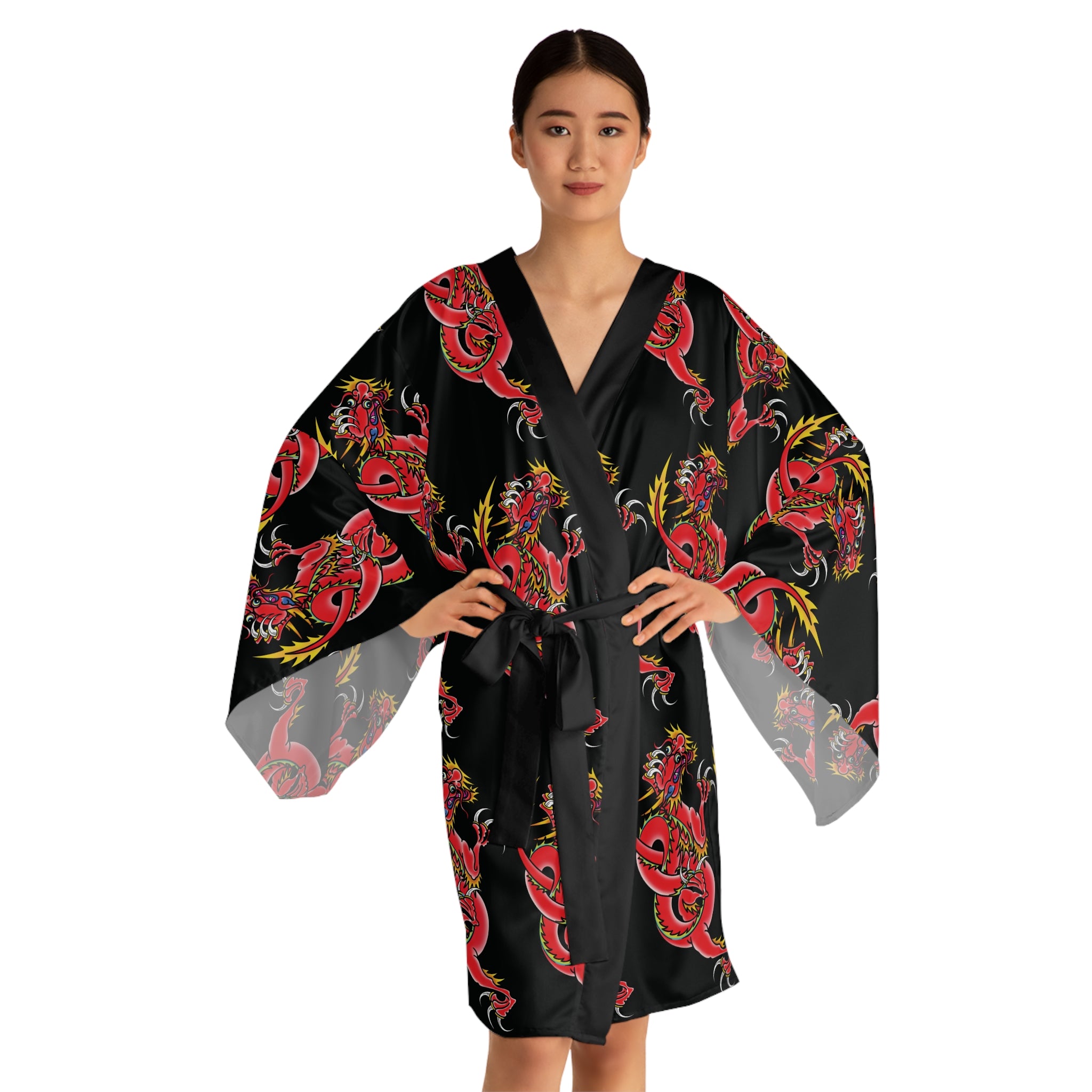 Custom Dragon Pattern Long Sleeve Kimono Robe AOP