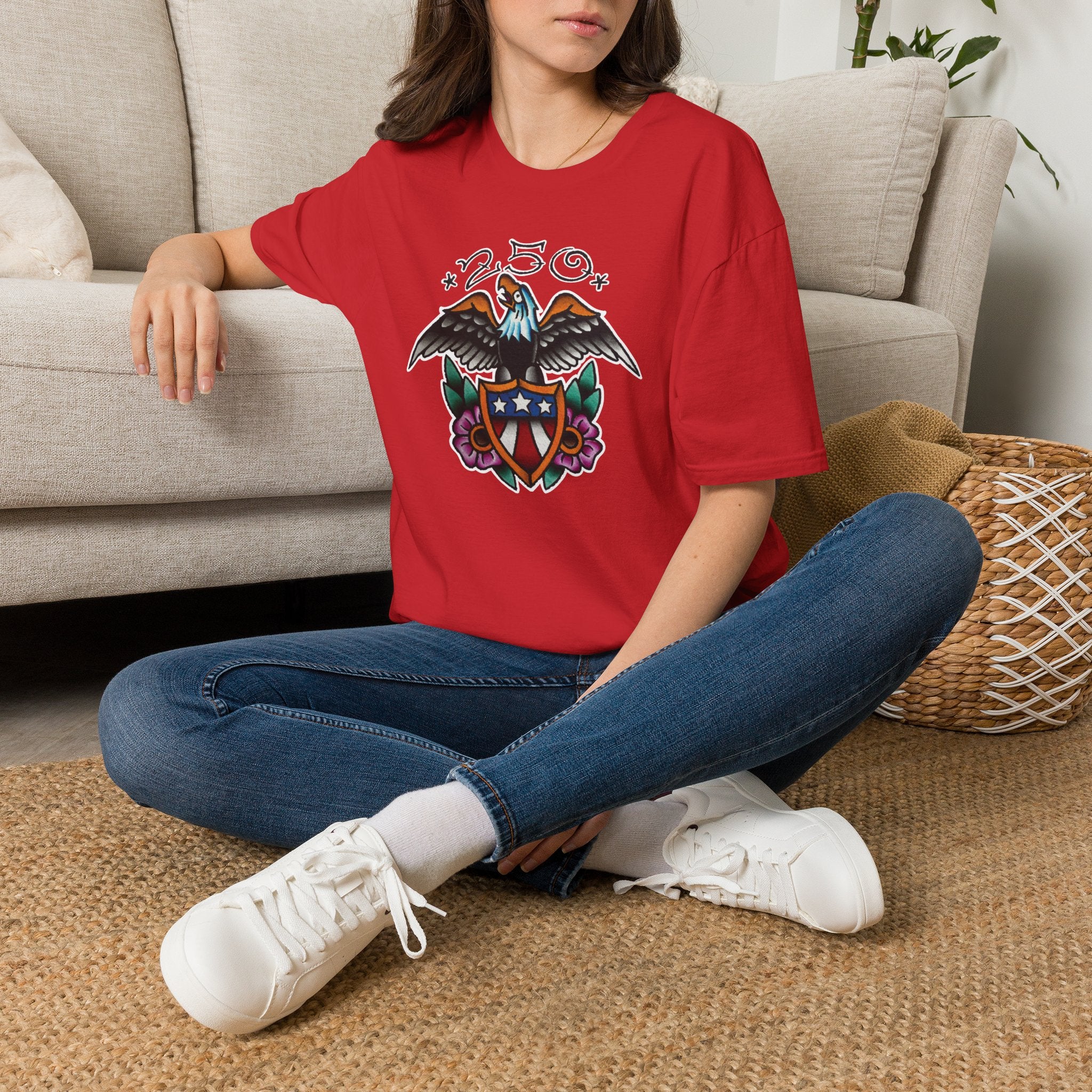 250th Anniversary Eagle w/Flag Shield Tattoo Unisex Softstyle T‑Shirt