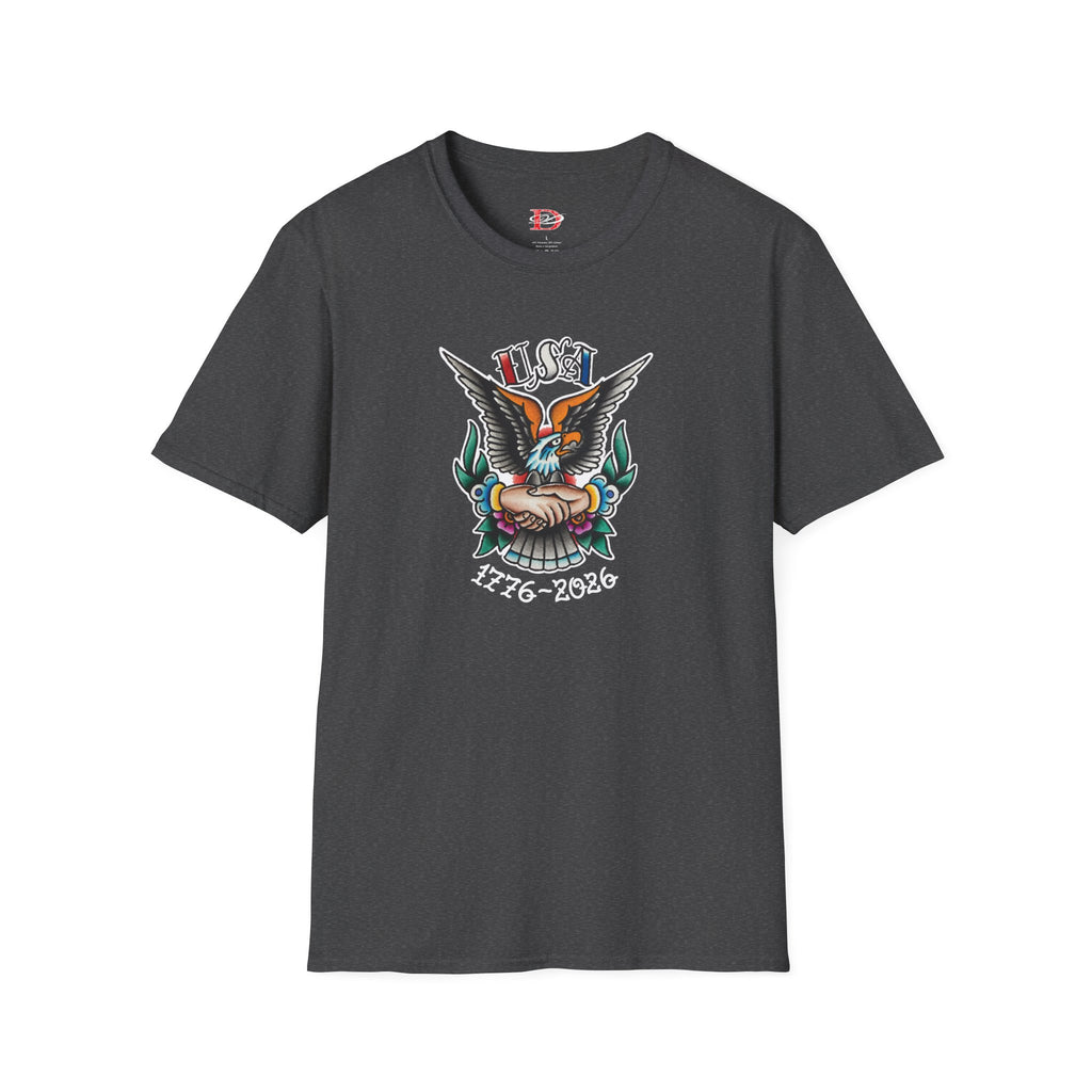 250th Anniversary 1776-2026 Clasped Hands w/Eagle Unisex Softstyle Tattoo T‑Shirt