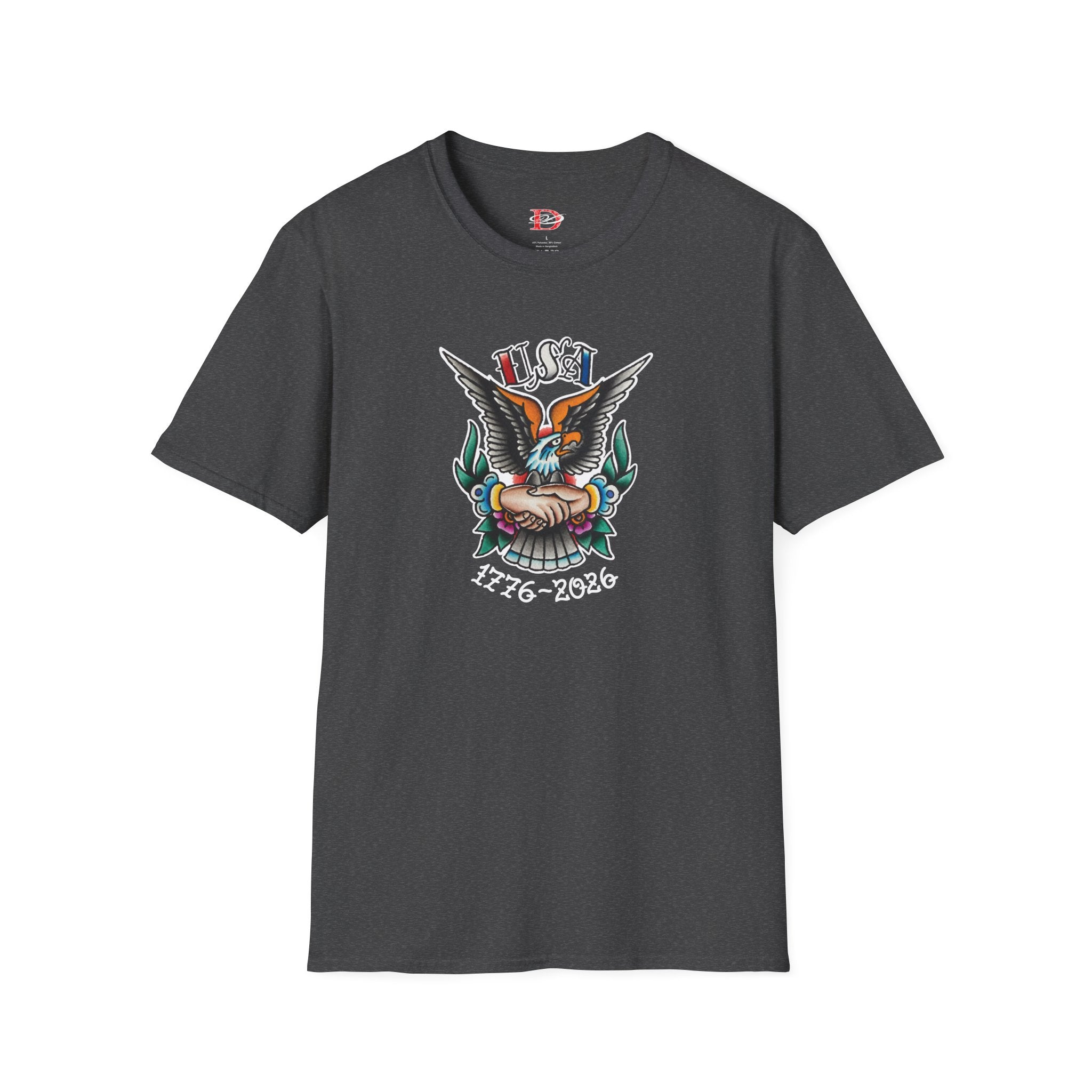 250th Anniversary 1776-2026 Clasped Hands w/Eagle Unisex Softstyle Tattoo T‑Shirt