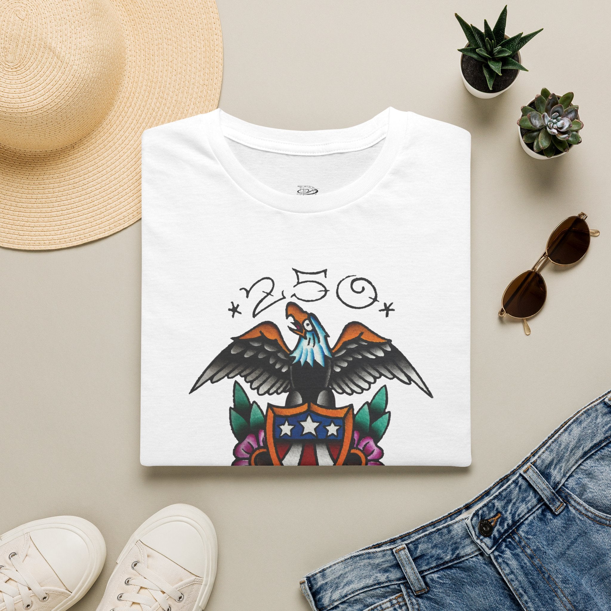 250th Anniversary Eagle w/Flag Shield Tattoo Unisex Softstyle T‑Shirt