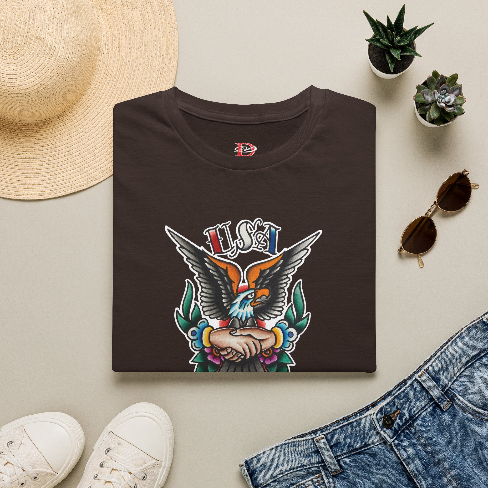 250th Anniversary 1776-2026 Clasped Hands w/Eagle Unisex Softstyle Tattoo T‑Shirt