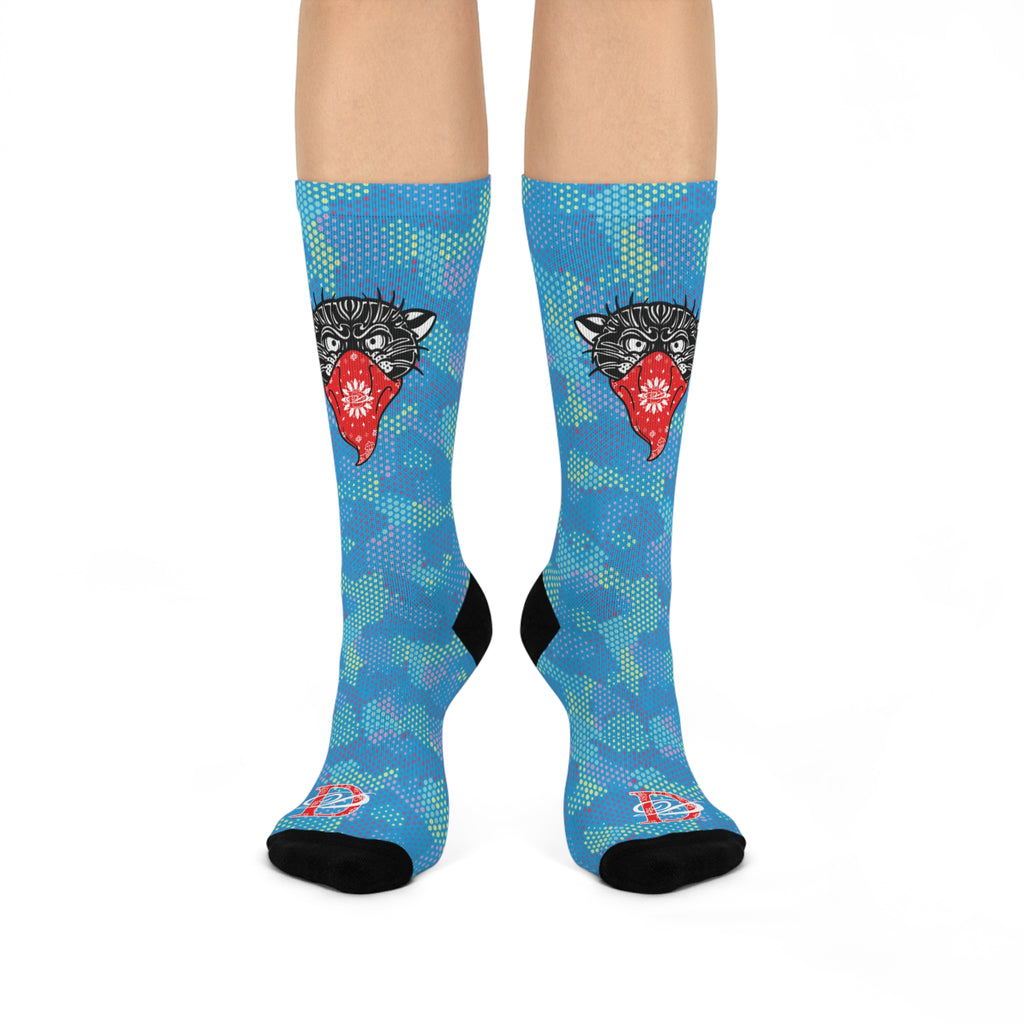 Bandito Panther Digital Hexagon Light Blue Camo Crew Socks AOP