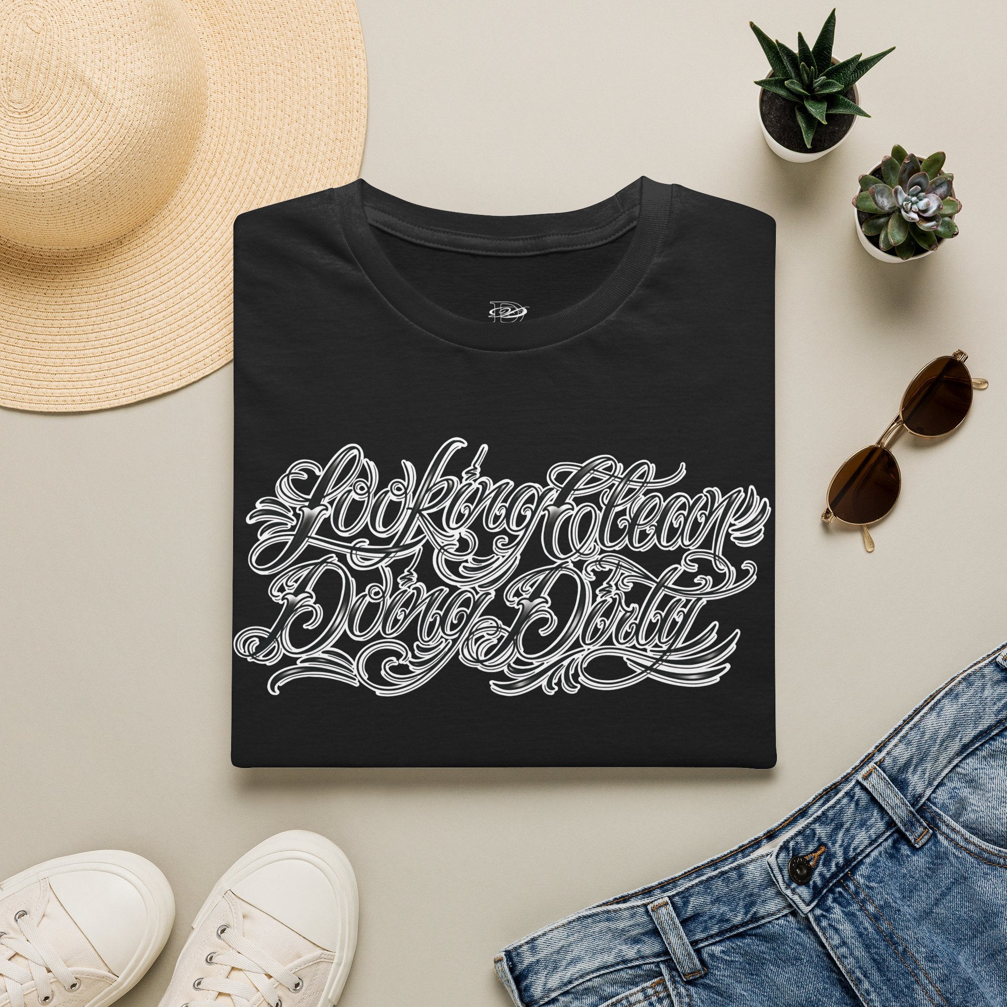 "Looking Clean, Doing Dirty" Tattoo Script Softstyle Unisex T-Shirt