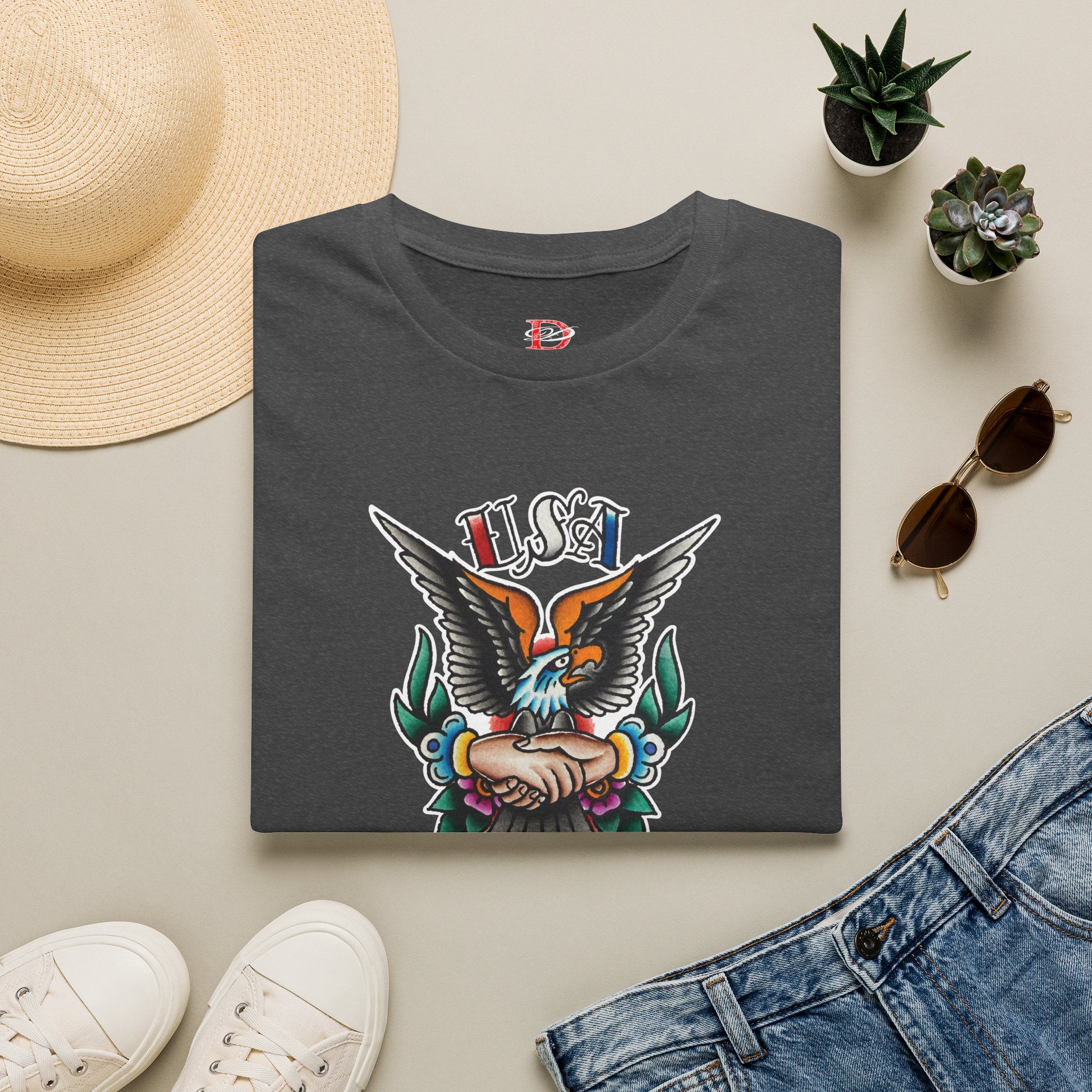 250th Anniversary 1776-2026 Clasped Hands w/Eagle Unisex Softstyle Tattoo T‑Shirt