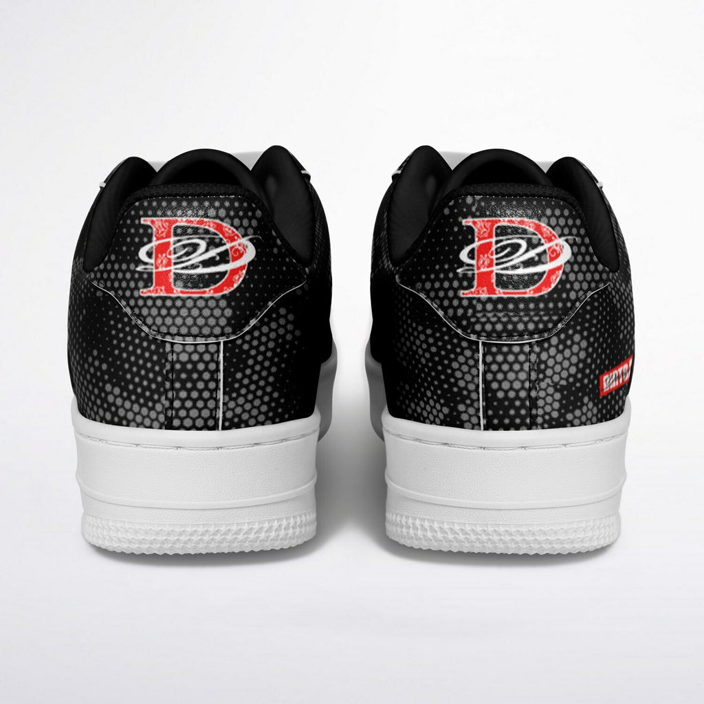 DD Low Top Sneakers in Digital Hexagon Urban Camo Pattern w/Bandito Panther and Box Logo AOP