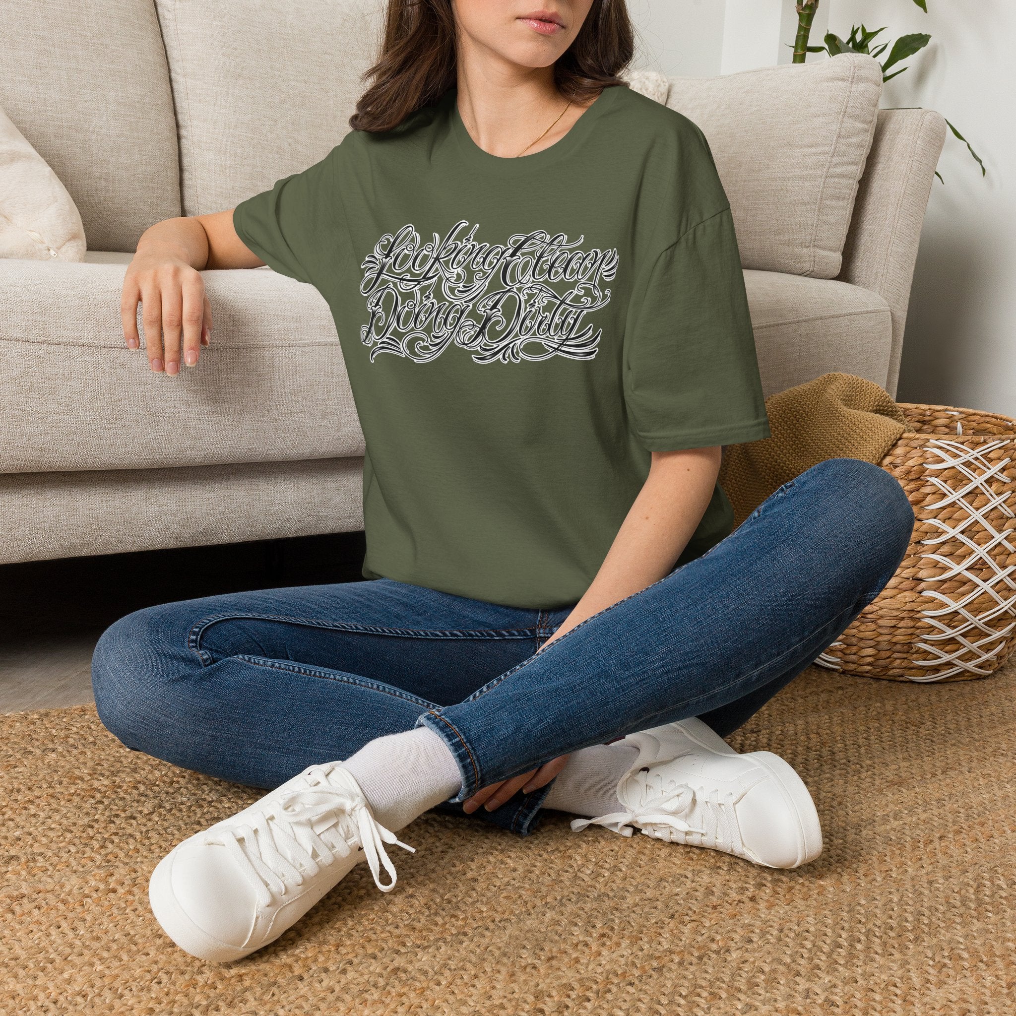 "Looking Clean, Doing Dirty" Tattoo Script Softstyle Unisex T-Shirt